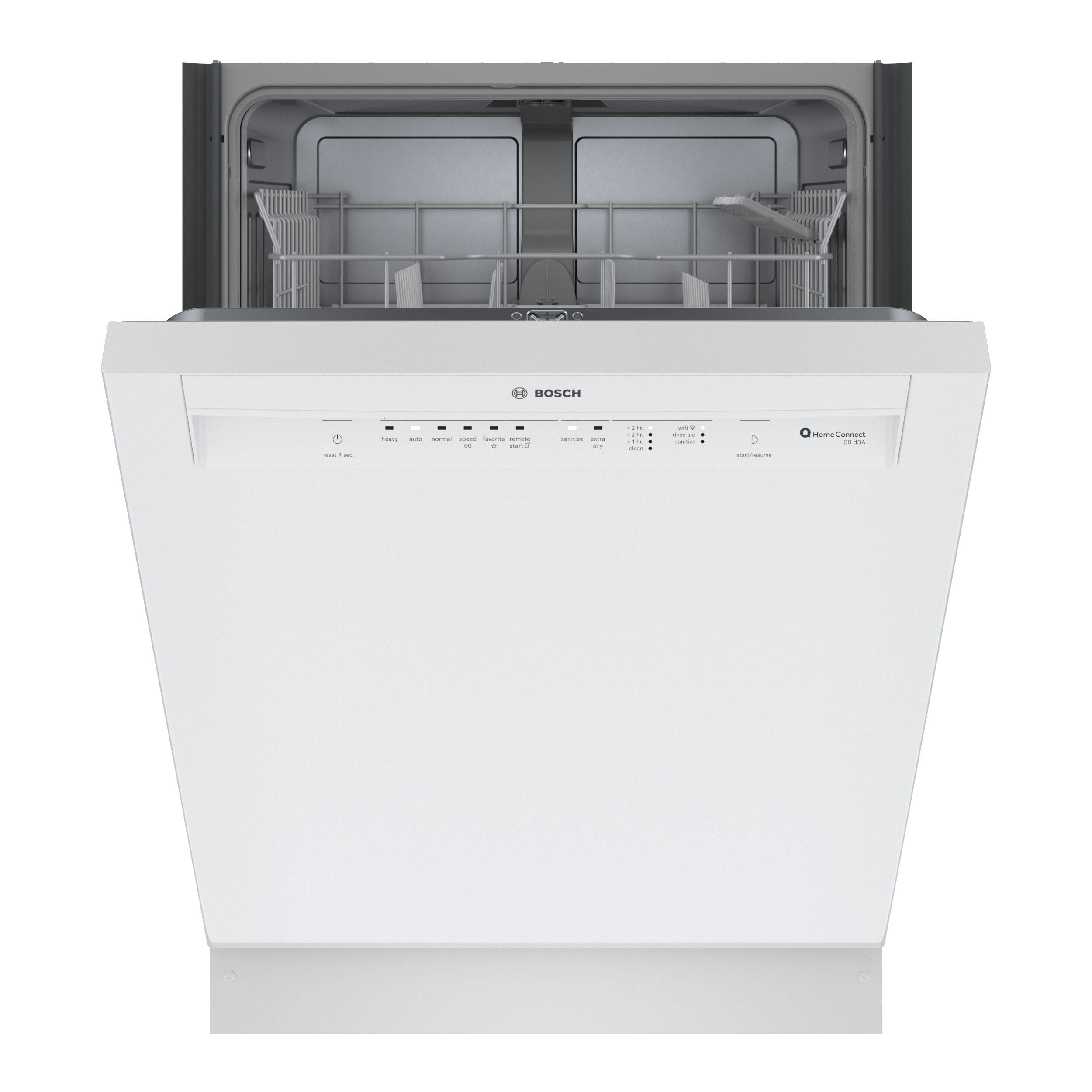 Lavavajillas integrado Bosch Serie 100 de 24 pulgadas con control frontal (blanco), nivel de sonido muy silencioso de 50 decibeles SHE3AEM2N