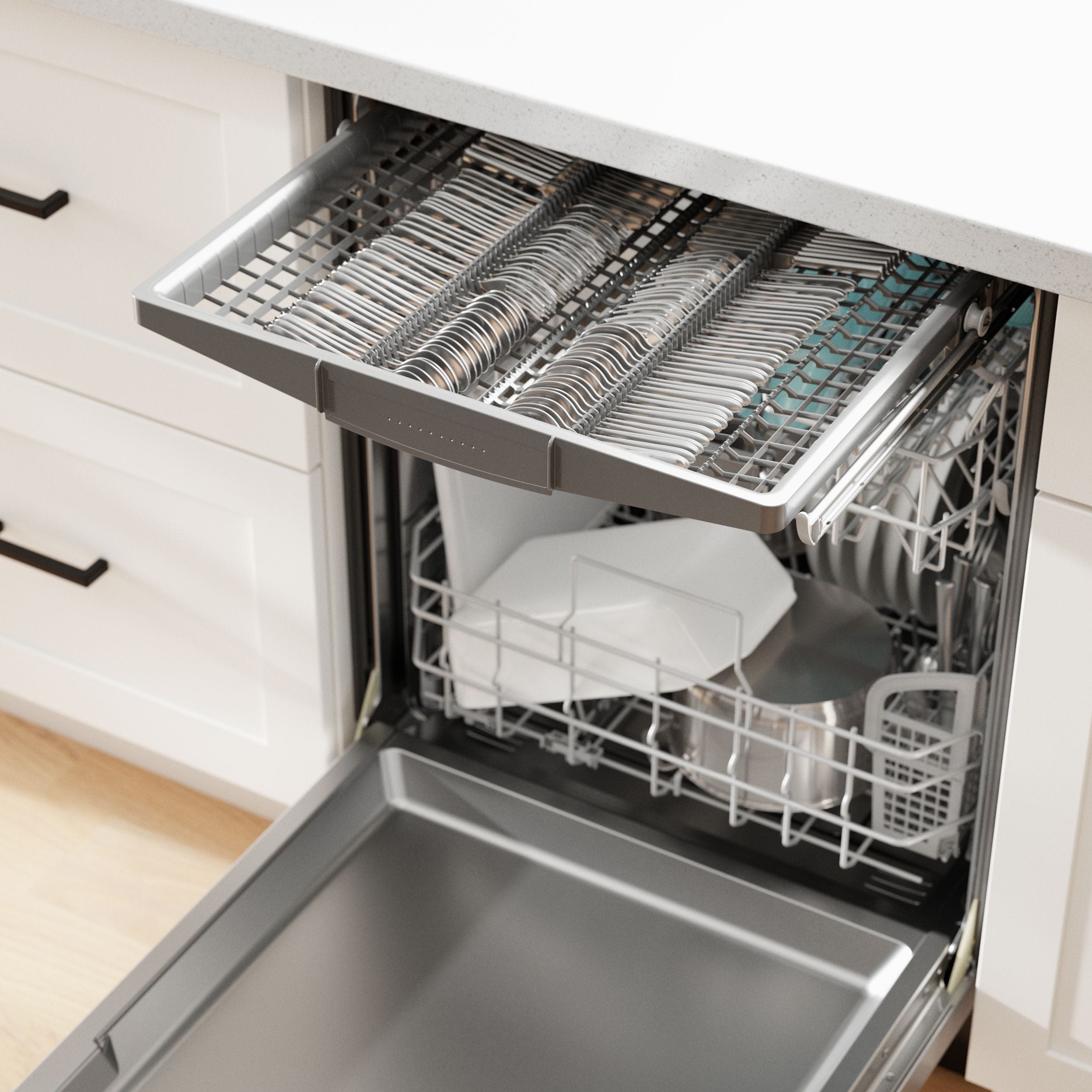Lavavajillas Empotrable con Tercer Repisa Serie 300 de Bosch de 24 pulgadas con Control en la Parte Superior (Acero Inoxidable) Nivel de Sonido Muy Silencioso de 48 Decibeles SHS43CF5N