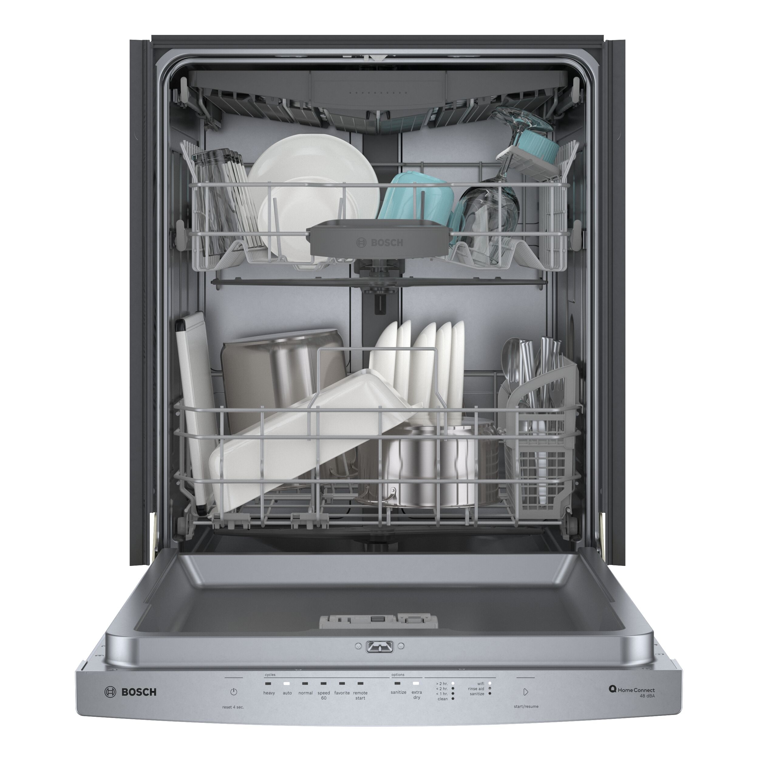 Lavavajillas Empotrable con Tercer Repisa Serie 300 de Bosch de 24 pulgadas con Control en la Parte Superior (Acero Inoxidable) Nivel de Sonido Muy Silencioso de 48 Decibeles SHS43CF5N