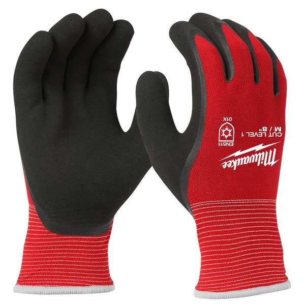 Guantes Milwaukee Tool de invierno aislados con nivel de corte 1 - Tamaño mediano, Nivel de corte A1, Calibre 15, Rojo/Negro, M (8) - 48-22-8911