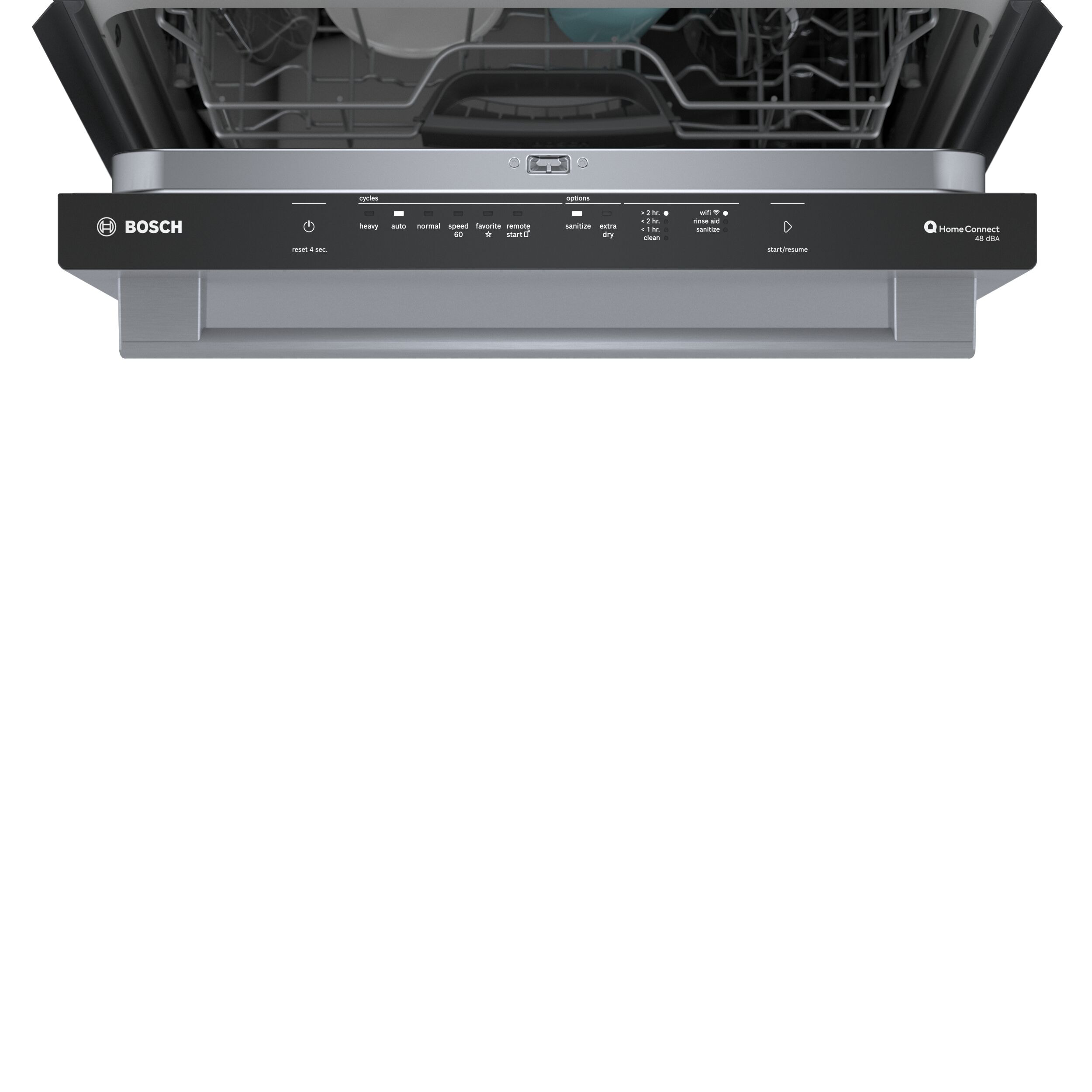 Lavavajillas empotrado de control superior de la Serie 100 de Bosch (acero inoxidable), nivel de sonido muy silencioso de 48 decibeles SHX4AEF5N