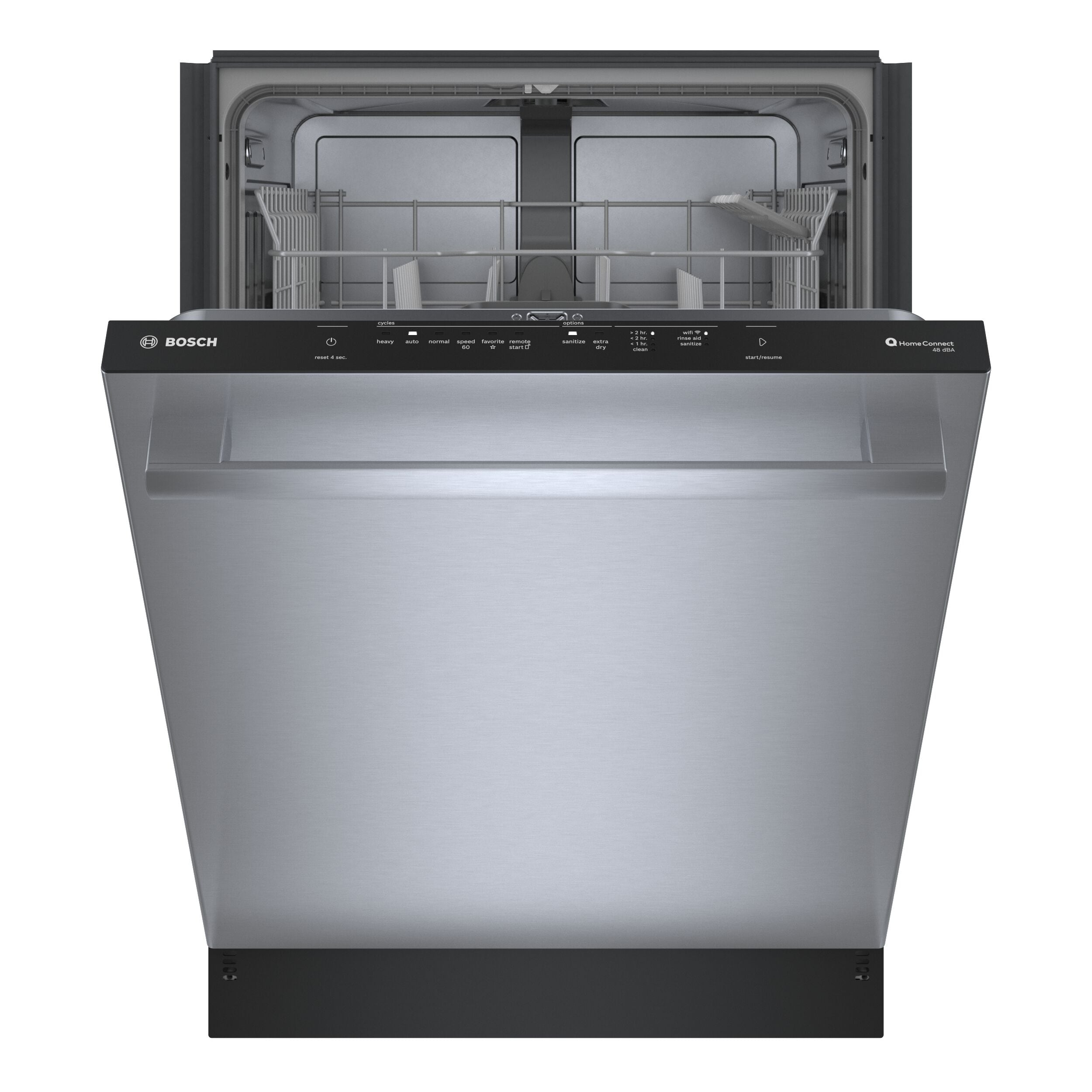 Lavavajillas empotrado de control superior de la Serie 100 de Bosch (acero inoxidable), nivel de sonido muy silencioso de 48 decibeles SHX4AEF5N