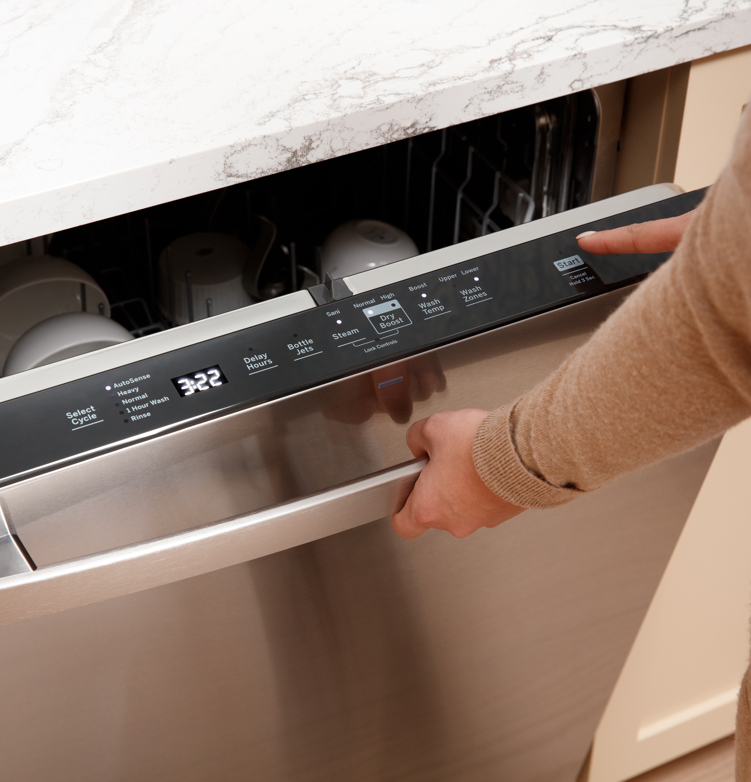Lavavajillas empotrable de control superior de 24 pulgadas con tecnología Dry Boost y tercera bandeja (acero inoxidable) certificado ENERGY STAR, nivel de sonido muy silencioso de 47 decibeles GDT650SYVFS