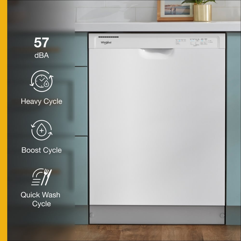 Lavavajillas empotrable con controles frontales de 24 pulgadas (Blanco), certificado ENERGY STAR, nivel de sonido estándar de 57 decibeles WDF341PAPW
