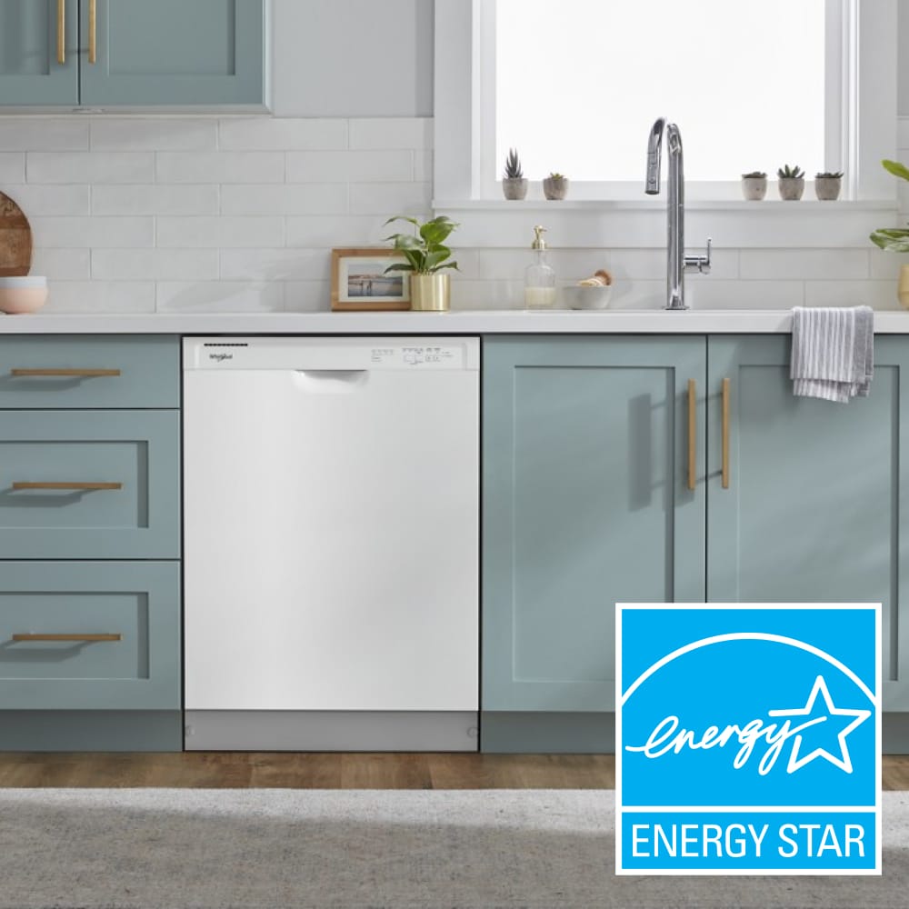 Lavavajillas empotrable con controles frontales de 24 pulgadas (Blanco), certificado ENERGY STAR, nivel de sonido estándar de 57 decibeles WDF341PAPW