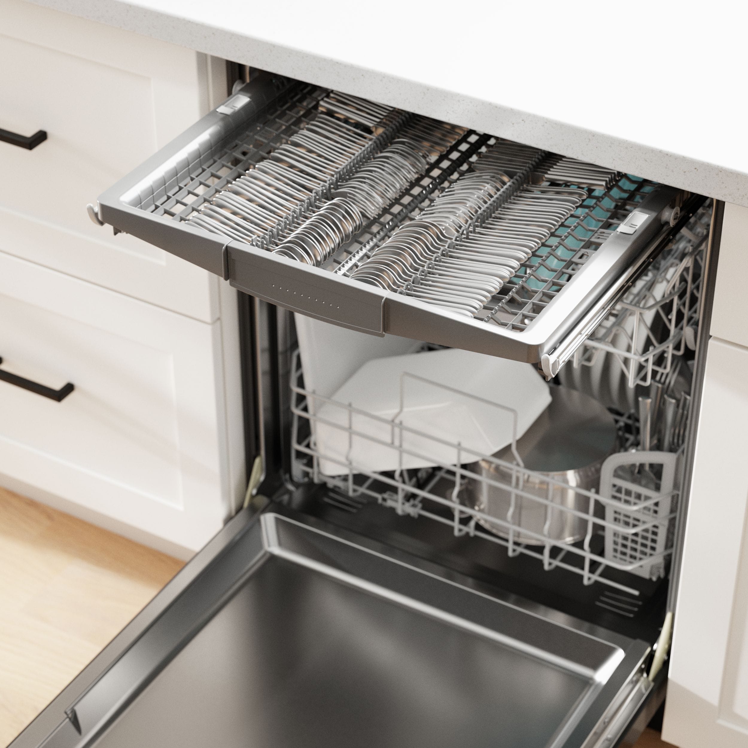 Lavavajillas empotrable de control superior de la Serie 500 de Bosch de 24 pulgadas con Tercer Estante (Negro) ENERGY STAR, nivel de sonido muy silencioso de 44 decibeles SHP65CM6N