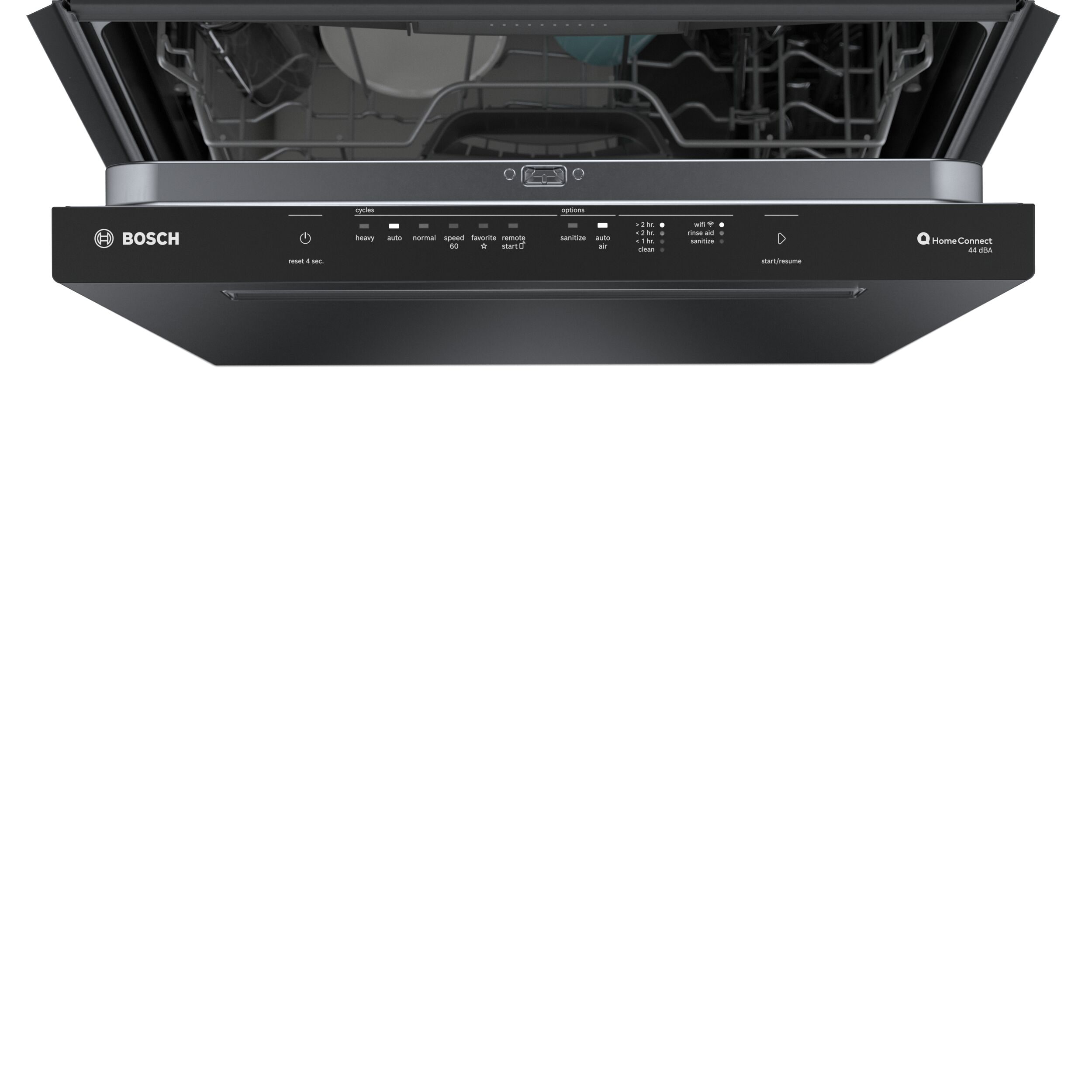 Lavavajillas empotrable de control superior de la Serie 500 de Bosch de 24 pulgadas con Tercer Estante (Negro) ENERGY STAR, nivel de sonido muy silencioso de 44 decibeles SHP65CM6N