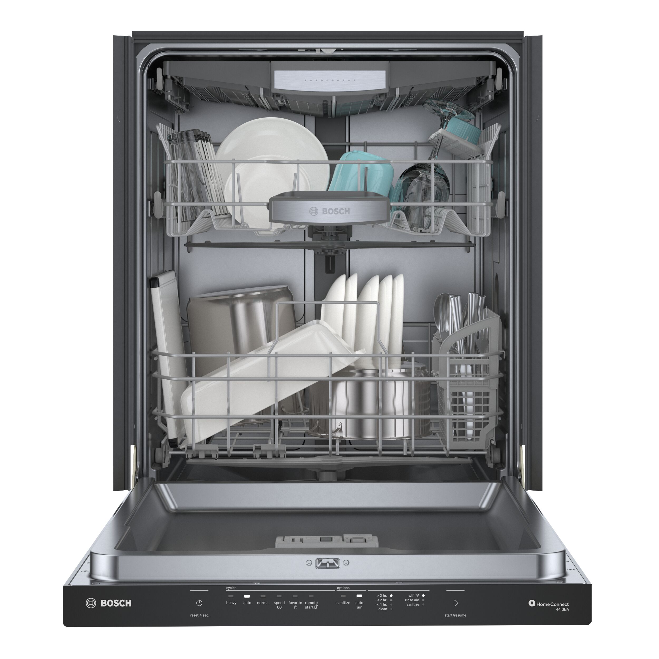 Lavavajillas empotrable de control superior de la Serie 500 de Bosch de 24 pulgadas con Tercer Estante (Negro) ENERGY STAR, nivel de sonido muy silencioso de 44 decibeles SHP65CM6N