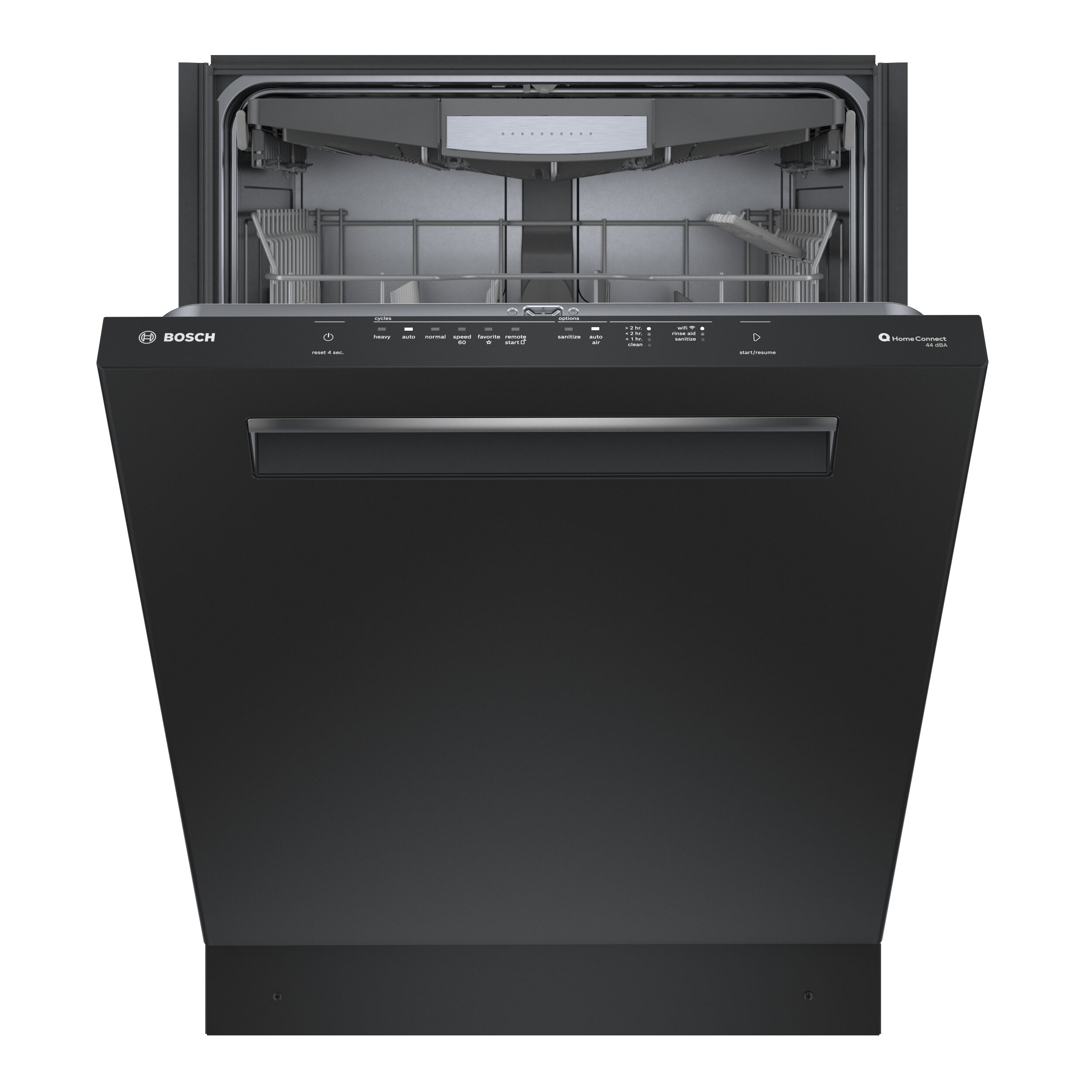 Lavavajillas empotrable de control superior de la Serie 500 de Bosch de 24 pulgadas con Tercer Estante (Negro) ENERGY STAR, nivel de sonido muy silencioso de 44 decibeles SHP65CM6N