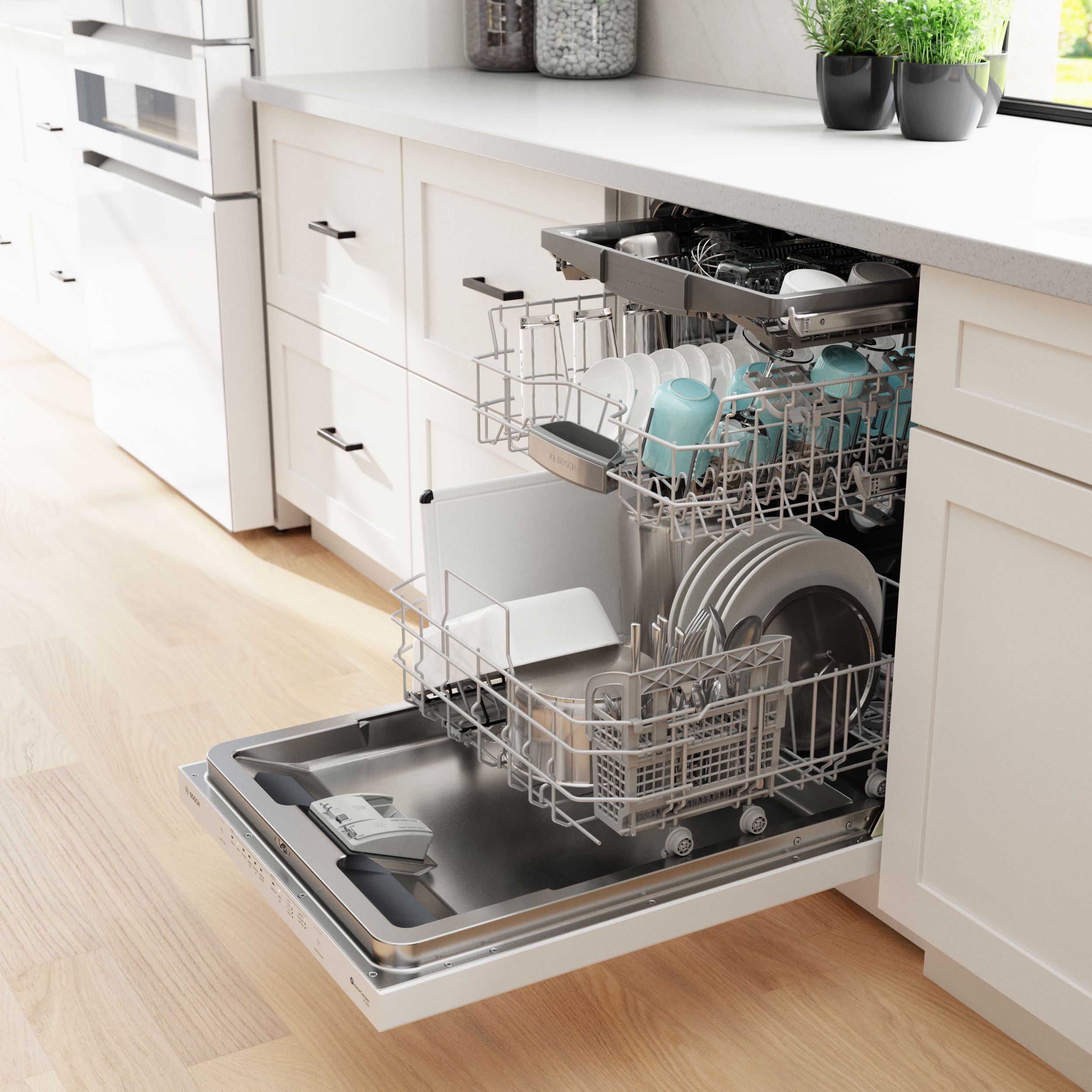 Lavavajillas Empotrable Bosch Serie 500 de 24 pulgadas con Tercera Bandeja (Blanco) Certificado ENERGY STAR, Nivel de Ruido Muy Silencioso de 44 Decibeles SHP65CM2N