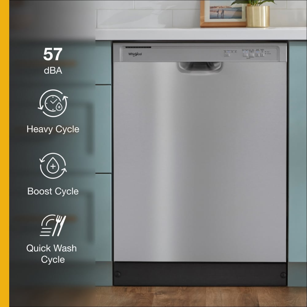 Lavavajillas Empotrado Whirlpool de 24 pulgadas con Controles Frontales (Acero Inoxidable) certificado ENERGY STAR, Nivel de Sonido Estándar de 57 decibeles WDF341PAPM