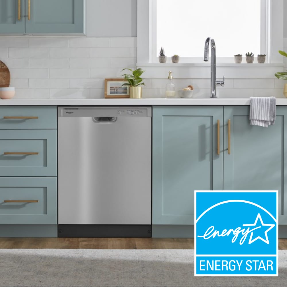 Lavavajillas Empotrado Whirlpool de 24 pulgadas con Controles Frontales (Acero Inoxidable) certificado ENERGY STAR, Nivel de Sonido Estándar de 57 decibeles WDF341PAPM