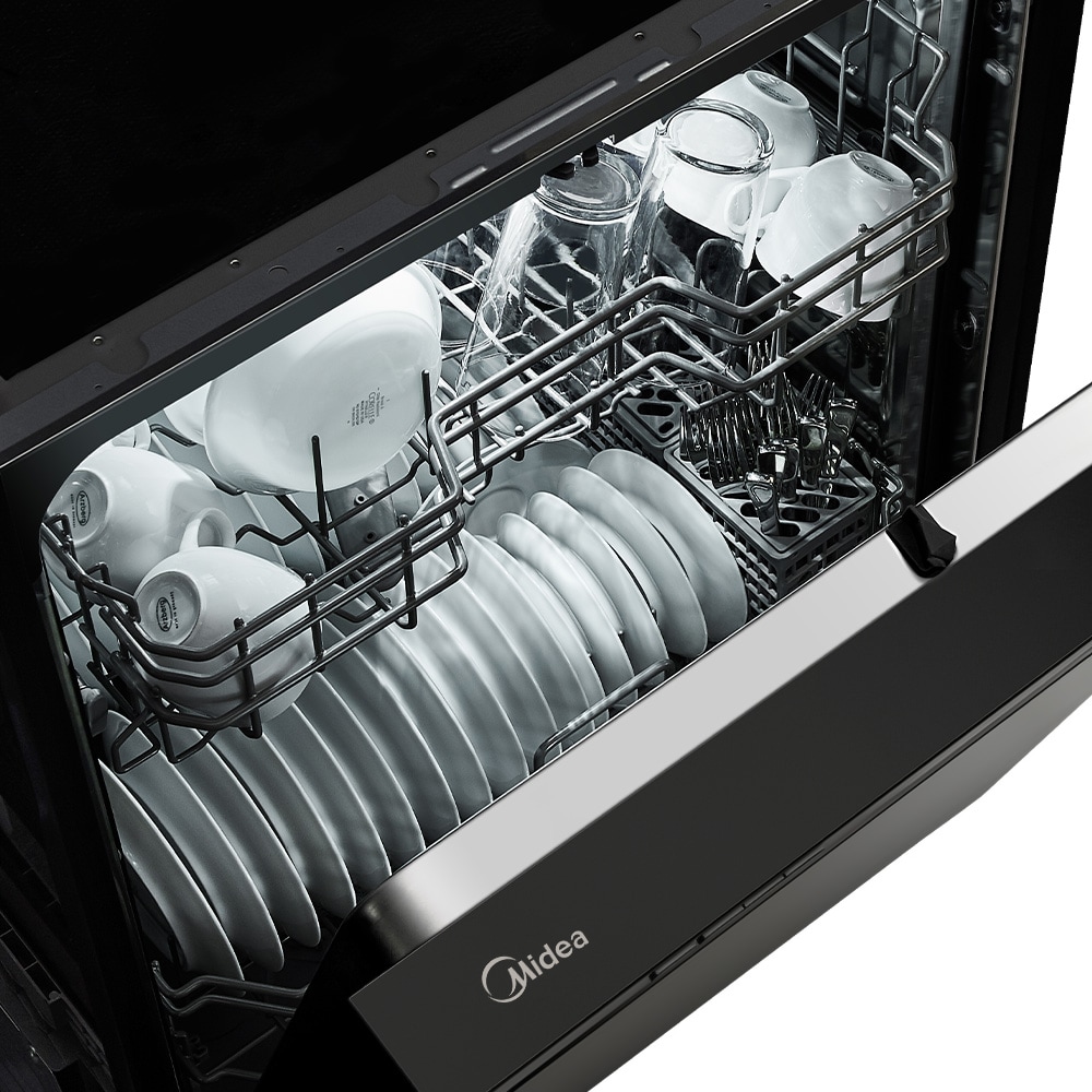 Lavavajillas Empotrado de Control Frontal Midea de 24 pulgadas (Negro) ENERGY STAR, Nivel de Sonido Estándar de 52 Decibeles MDF24P2BBB