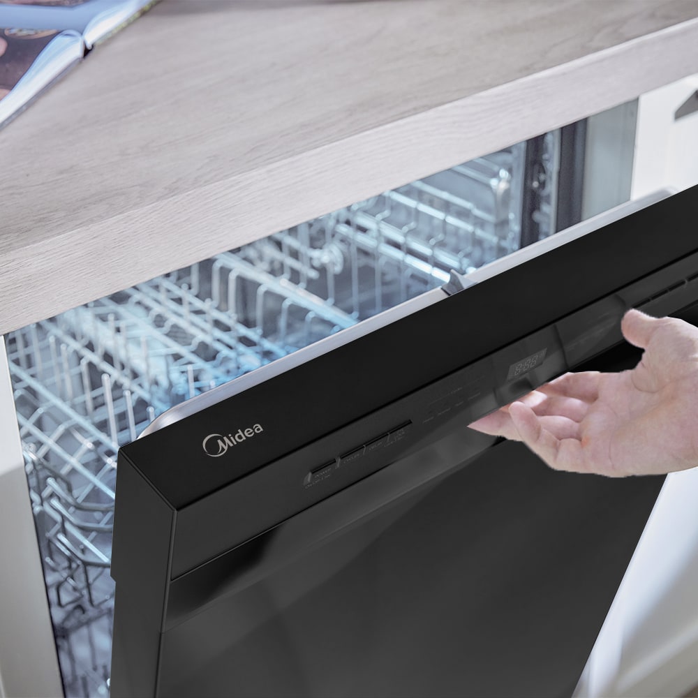 Lavavajillas Empotrado de Control Frontal Midea de 24 pulgadas (Negro) ENERGY STAR, Nivel de Sonido Estándar de 52 Decibeles MDF24P2BBB