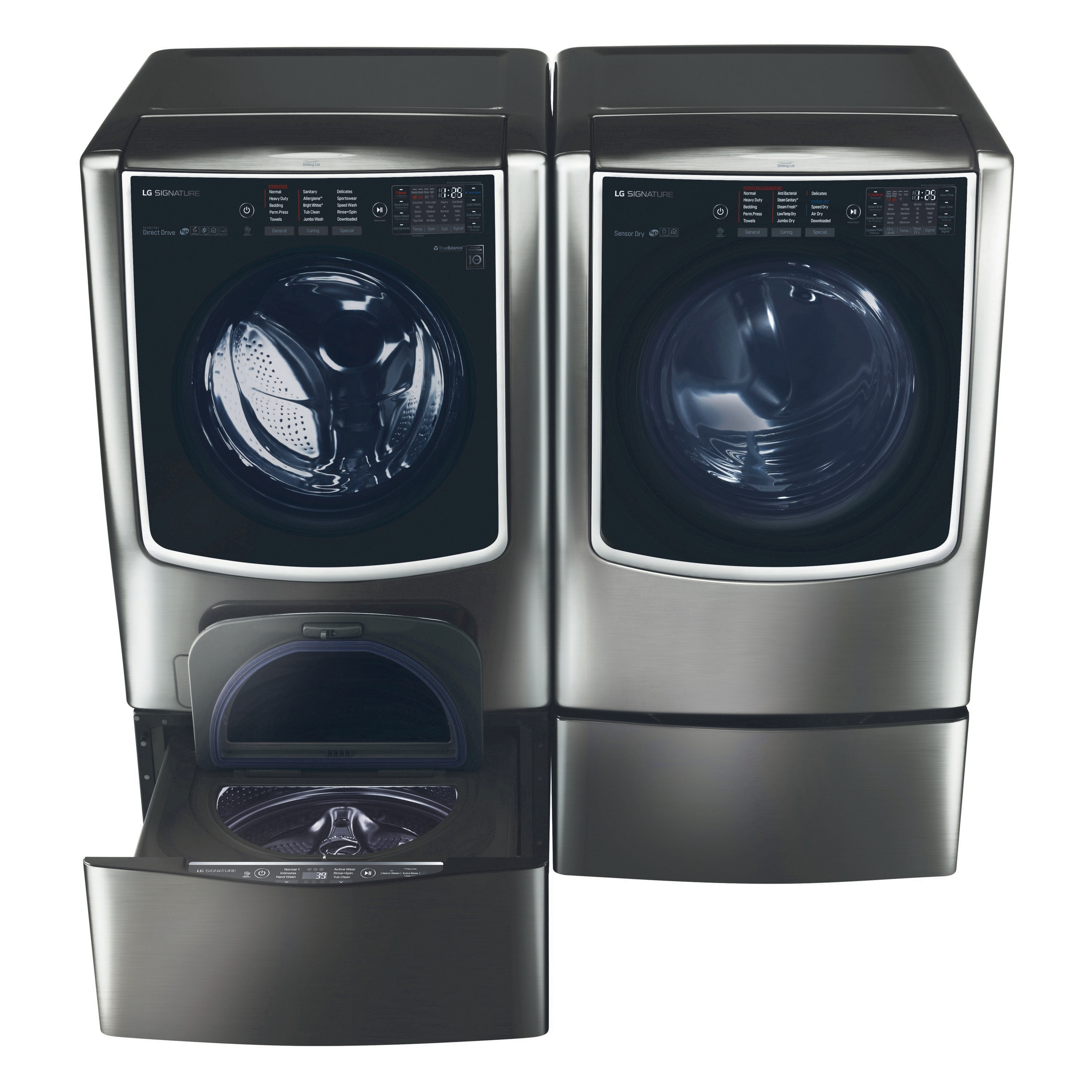 Secadora a gas LG SIGNATURE TurboSteam de 9 pies cúbicos, apilable, con ciclo de vapor y compatible con tecnología inteligente (negro acero inoxidable) DLGX9501K.