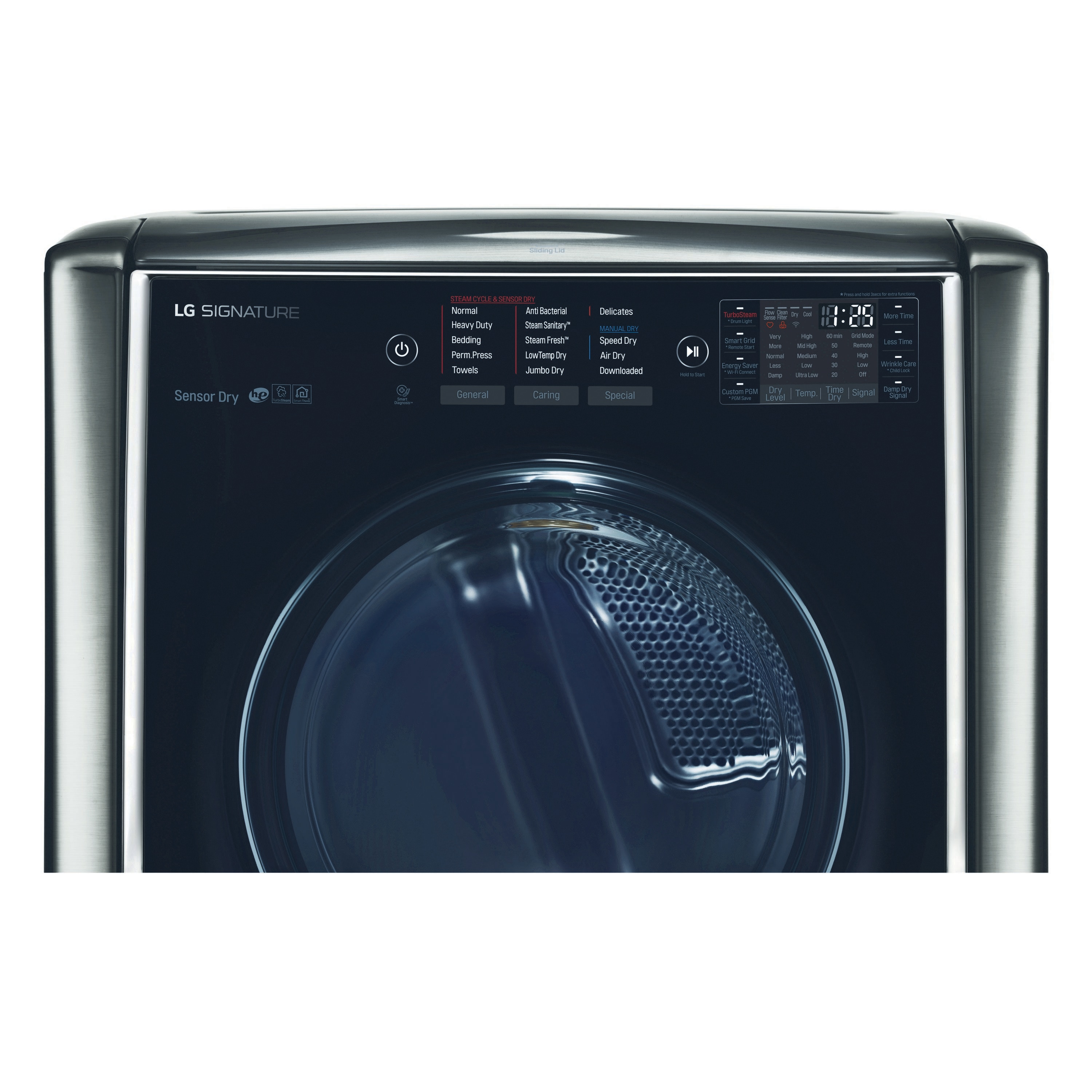 Secadora a gas LG SIGNATURE TurboSteam de 9 pies cúbicos, apilable, con ciclo de vapor y compatible con tecnología inteligente (negro acero inoxidable) DLGX9501K.