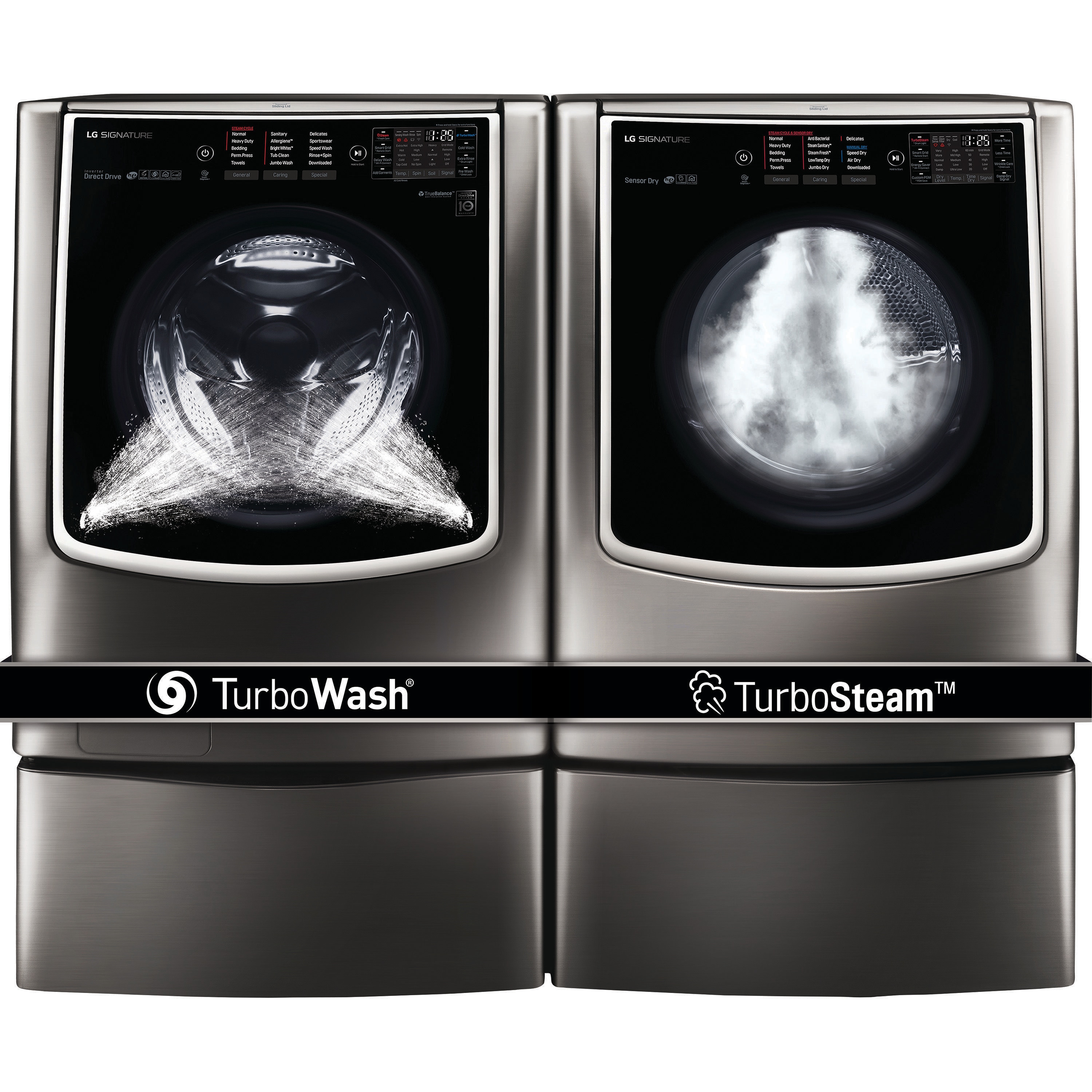 Secadora a gas LG SIGNATURE TurboSteam de 9 pies cúbicos, apilable, con ciclo de vapor y compatible con tecnología inteligente (negro acero inoxidable) DLGX9501K.