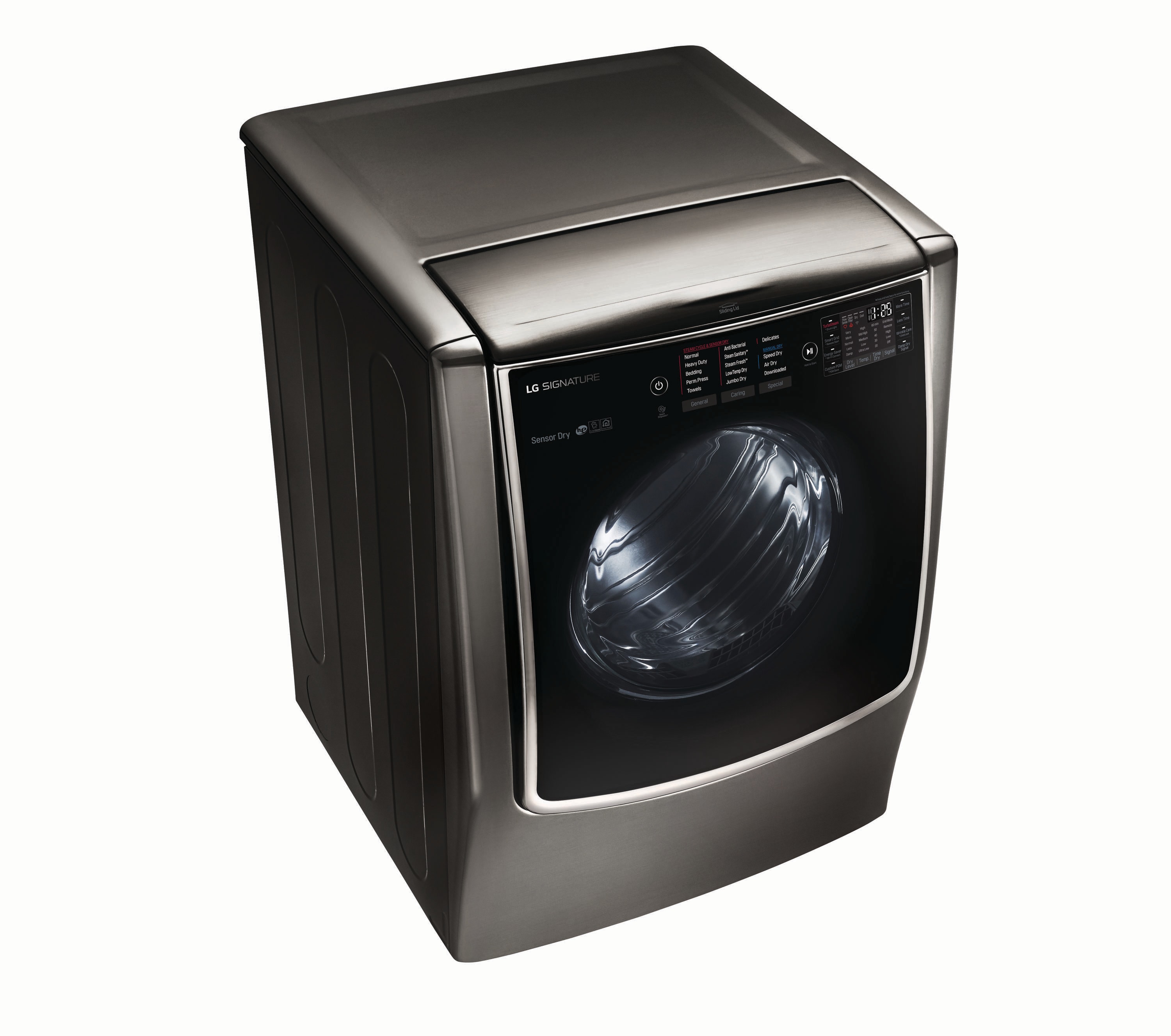 Secadora a gas LG SIGNATURE TurboSteam de 9 pies cúbicos, apilable, con ciclo de vapor y compatible con tecnología inteligente (negro acero inoxidable) DLGX9501K.