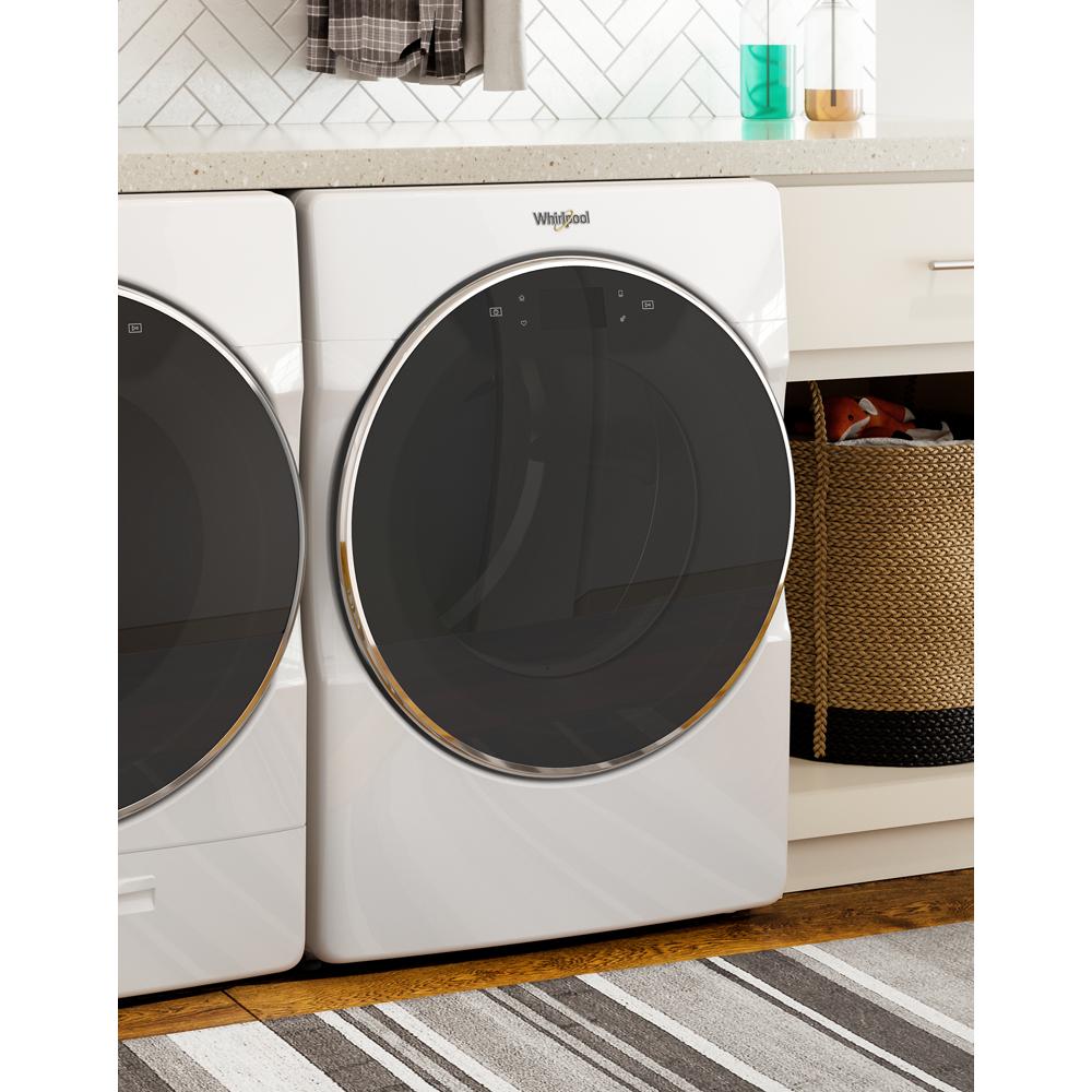 Secadora de gas Whirlpool inteligente de 7.4 pies cúbicos, apilable con ciclo de vapor y capacidad de conectar a dispositivos inteligentes (Blanca) Certificación de Energy Star WGD9620HW