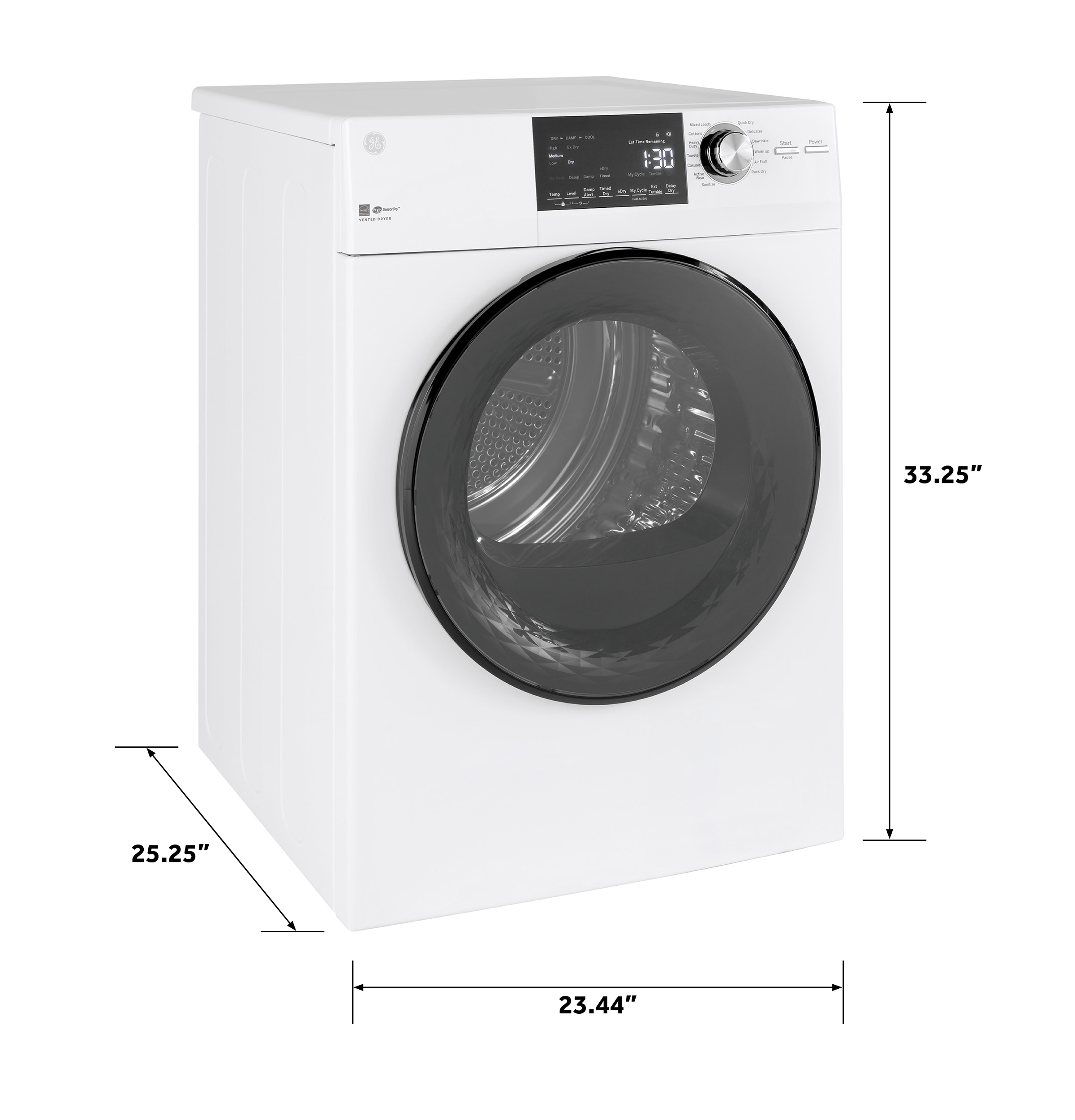 Secadora eléctrica apilable de 4.3 pies cúbicos con ventilación (Blanca) certificada Energy Star GFD14ESSNWW