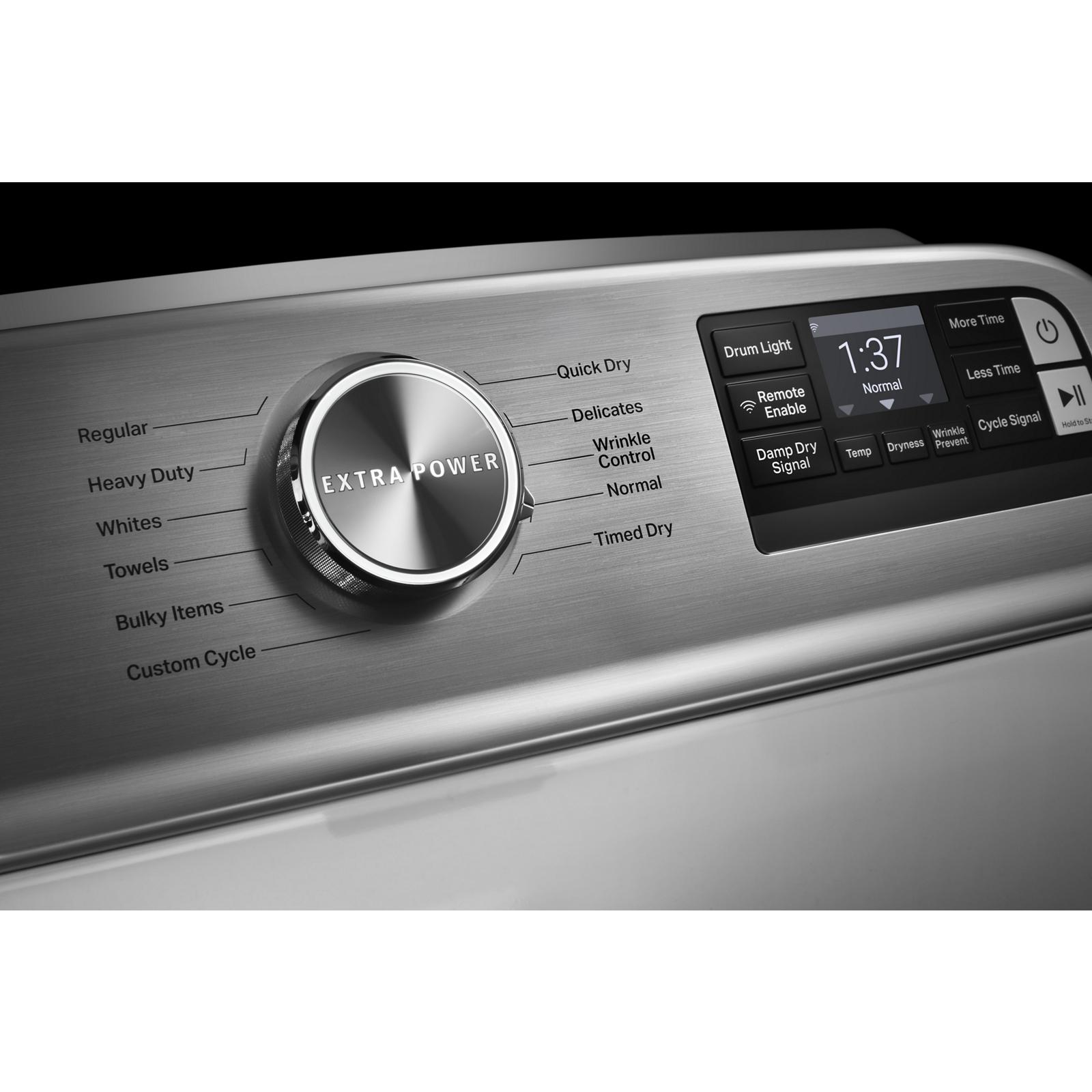 Secadora de gas con capacidad de 7.4 pies cúbicos compatible con tecnología inteligente (Blanca)