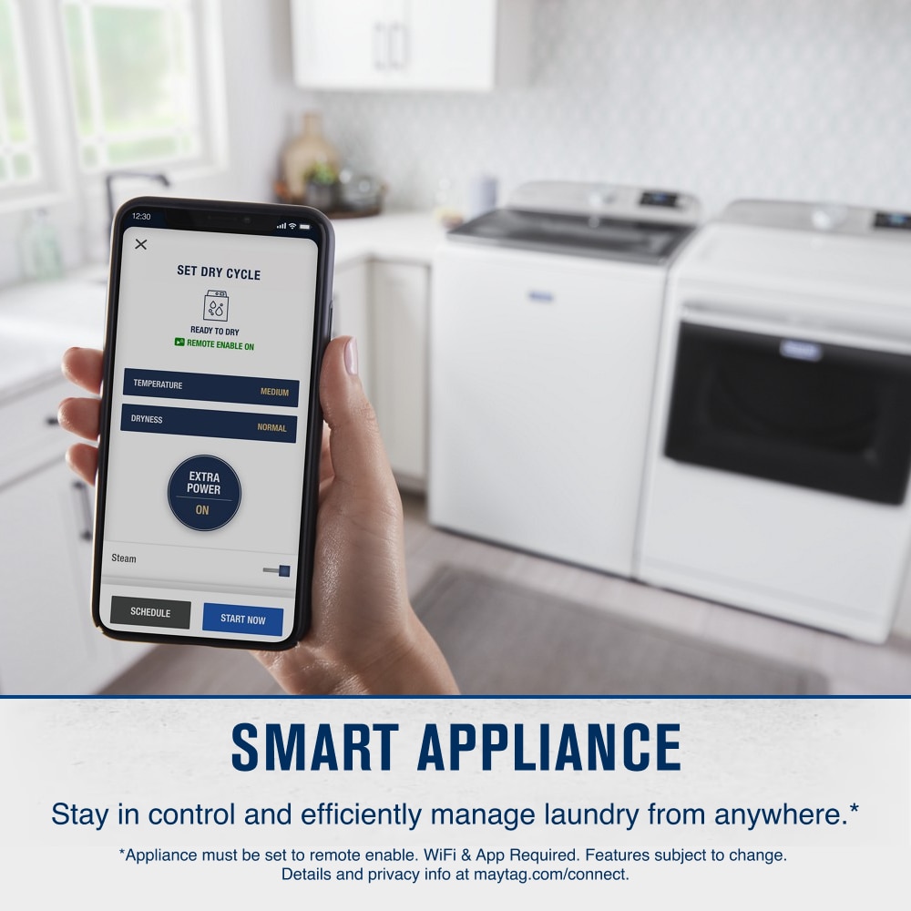 Secadora eléctrica de ciclo de vapor capacidad 7.4 pies cúbicos con tecnología inteligente (blanca) certificada Energy Star MED7230HW de Maytag