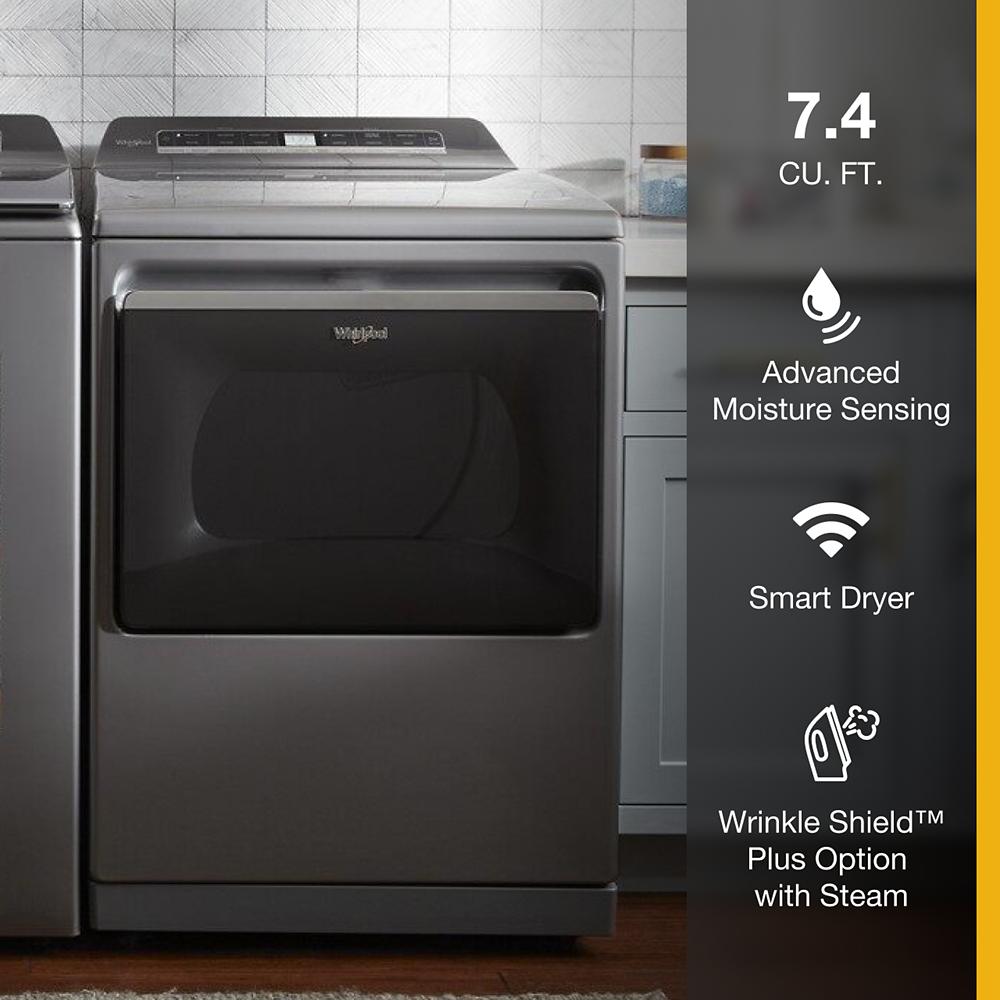 Secadora eléctrica de 7.4 pies cúbicos con ciclo de vapor (sombra de cromo) compatible con tecnología inteligente Whirlpool, certificada por Energy Star WED8127LC