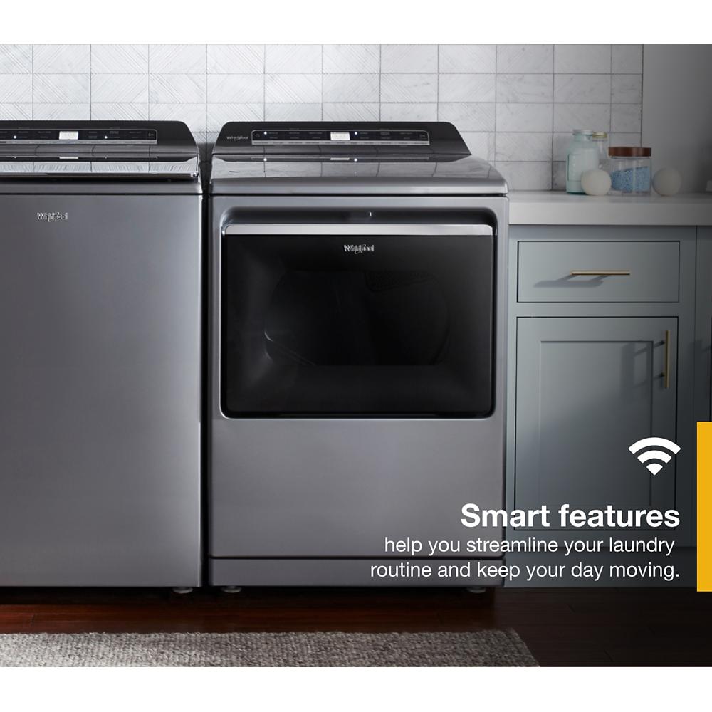 Secadora eléctrica de 7.4 pies cúbicos con ciclo de vapor (sombra de cromo) compatible con tecnología inteligente Whirlpool, certificada por Energy Star WED8127LC