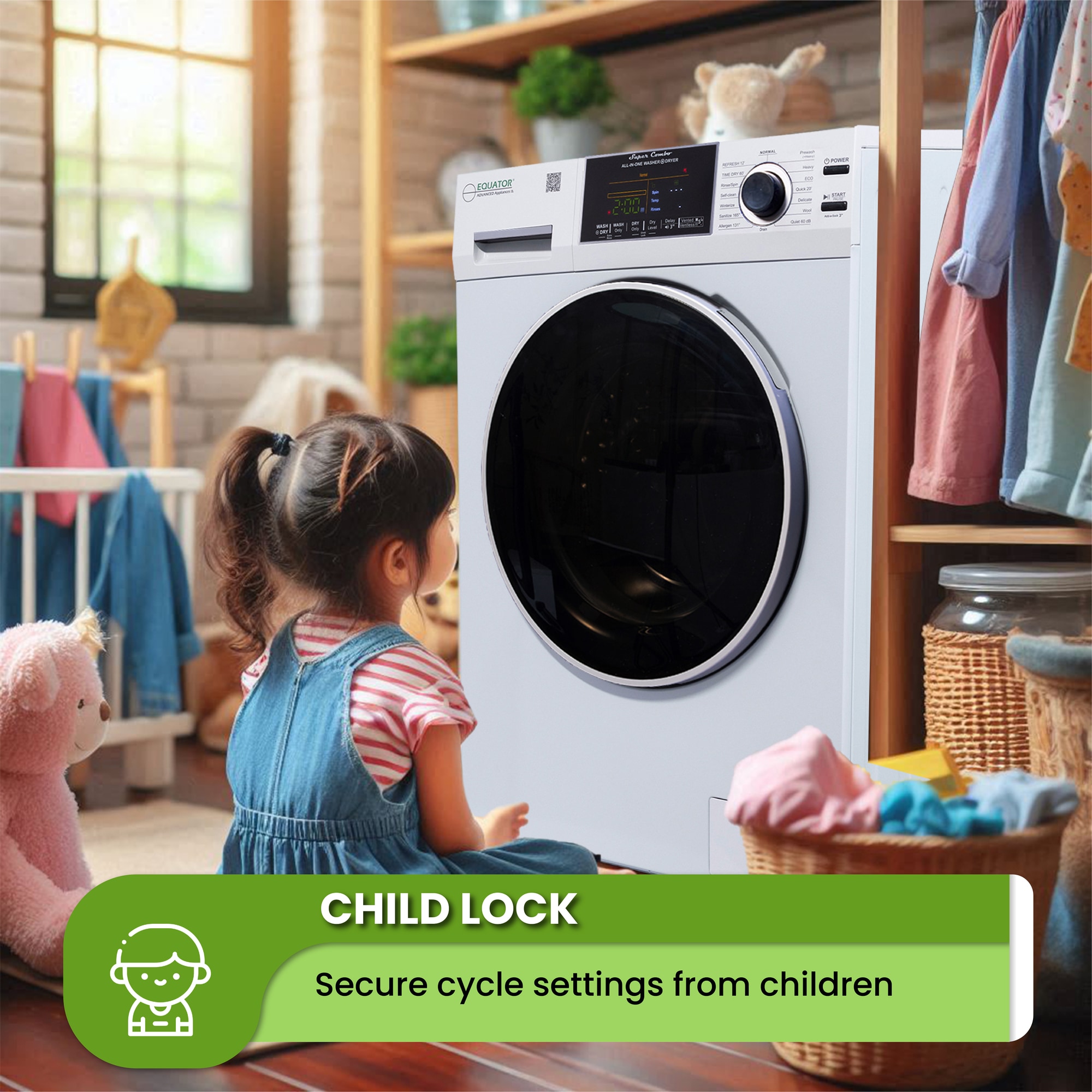 Combo Lavadora-Secadora todo en uno de capacidad compacta de 1.9 pies cúbicos en color blanco con ventilación y tecnología avanzada EZ 5500 CV WHITE de Equator Advanced Appliances.