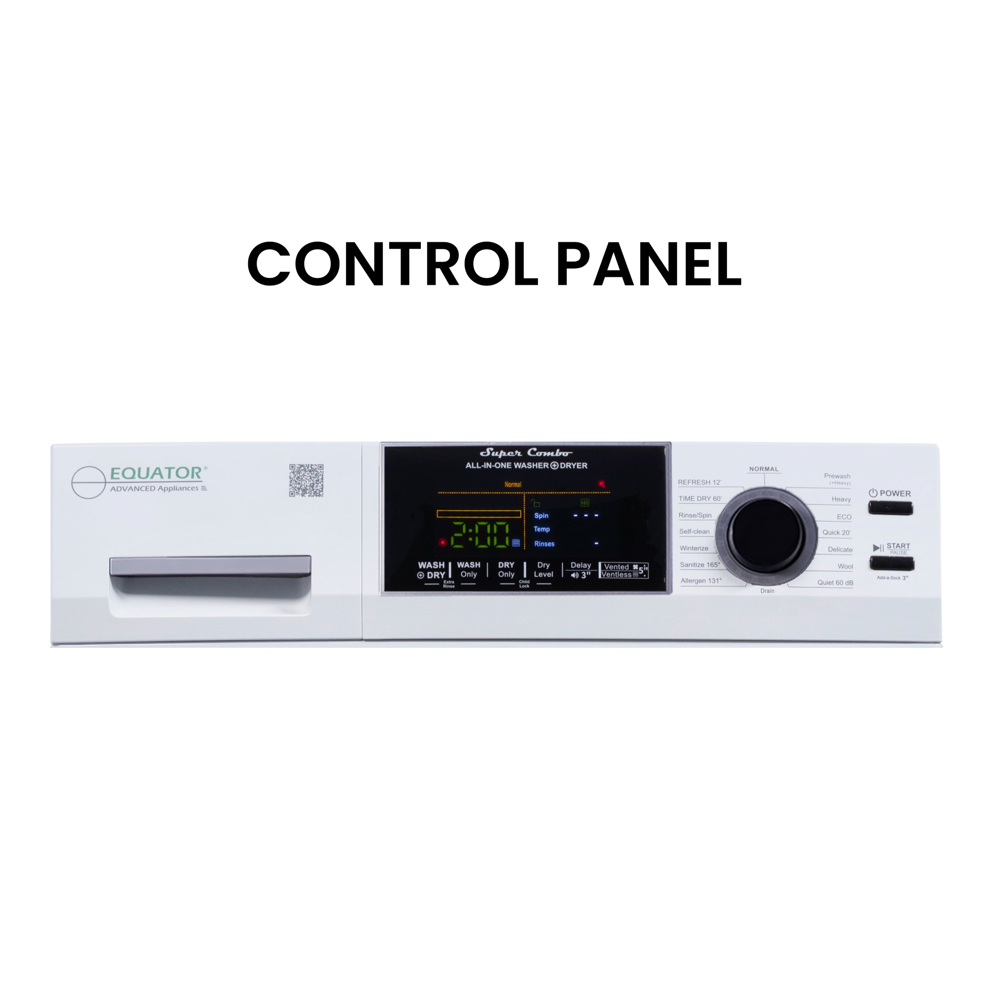 Combo Lavadora-Secadora todo en uno de capacidad compacta de 1.9 pies cúbicos en color blanco con ventilación y tecnología avanzada EZ 5500 CV WHITE de Equator Advanced Appliances.