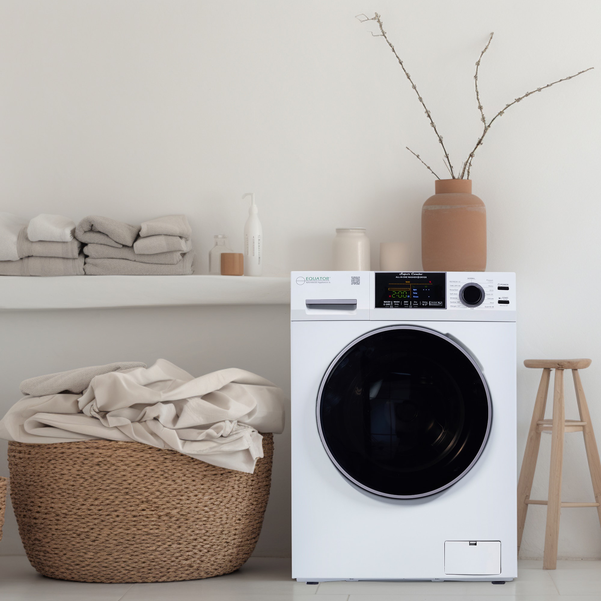 Combo Lavadora-Secadora todo en uno de capacidad compacta de 1.9 pies cúbicos en color blanco con ventilación y tecnología avanzada EZ 5500 CV WHITE de Equator Advanced Appliances.