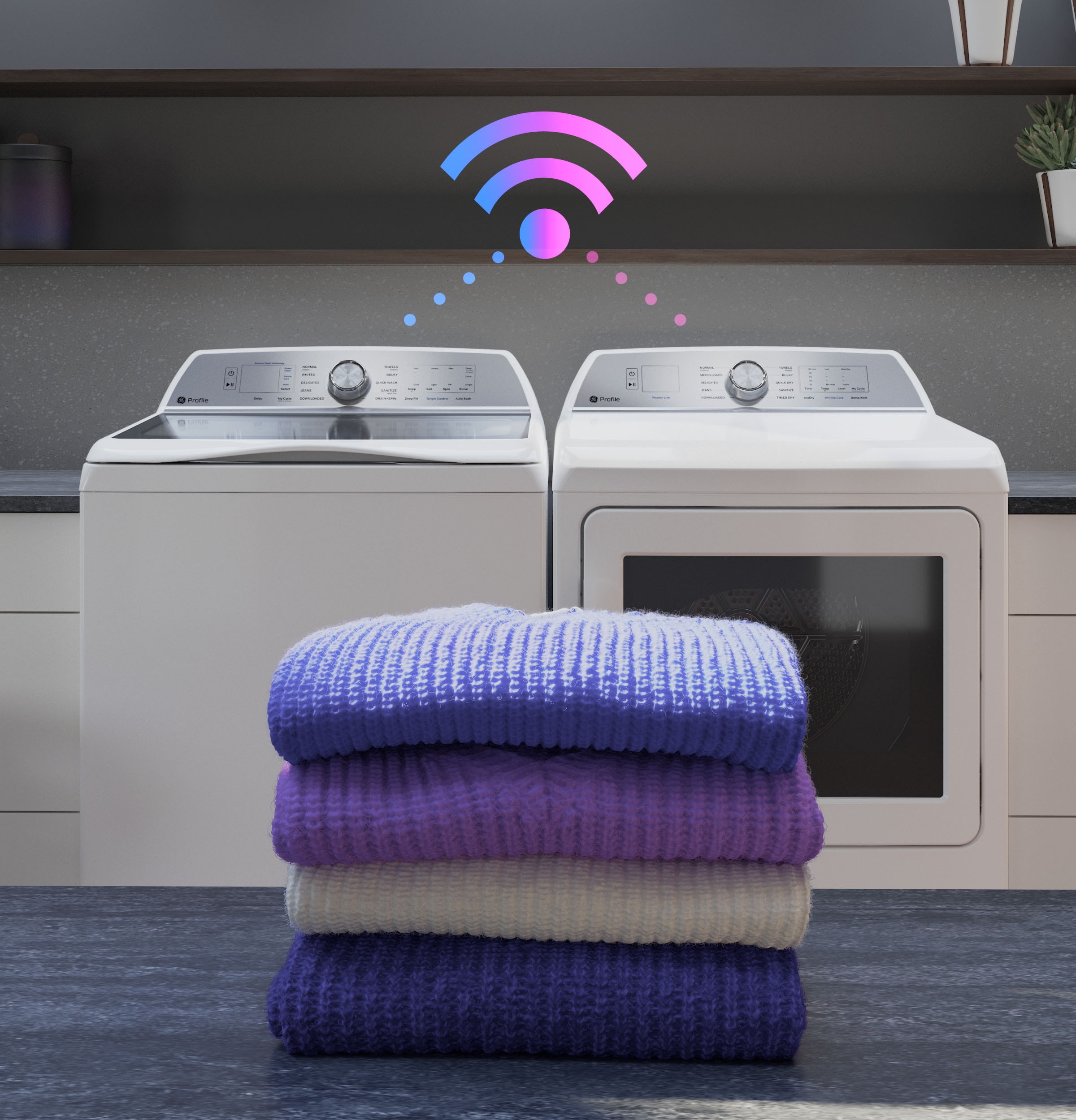 Secadora de Gas Inteligente Compatible de 7.4 pies cúbicos de Perfil GE (Blanca) Certificada Energy Star
