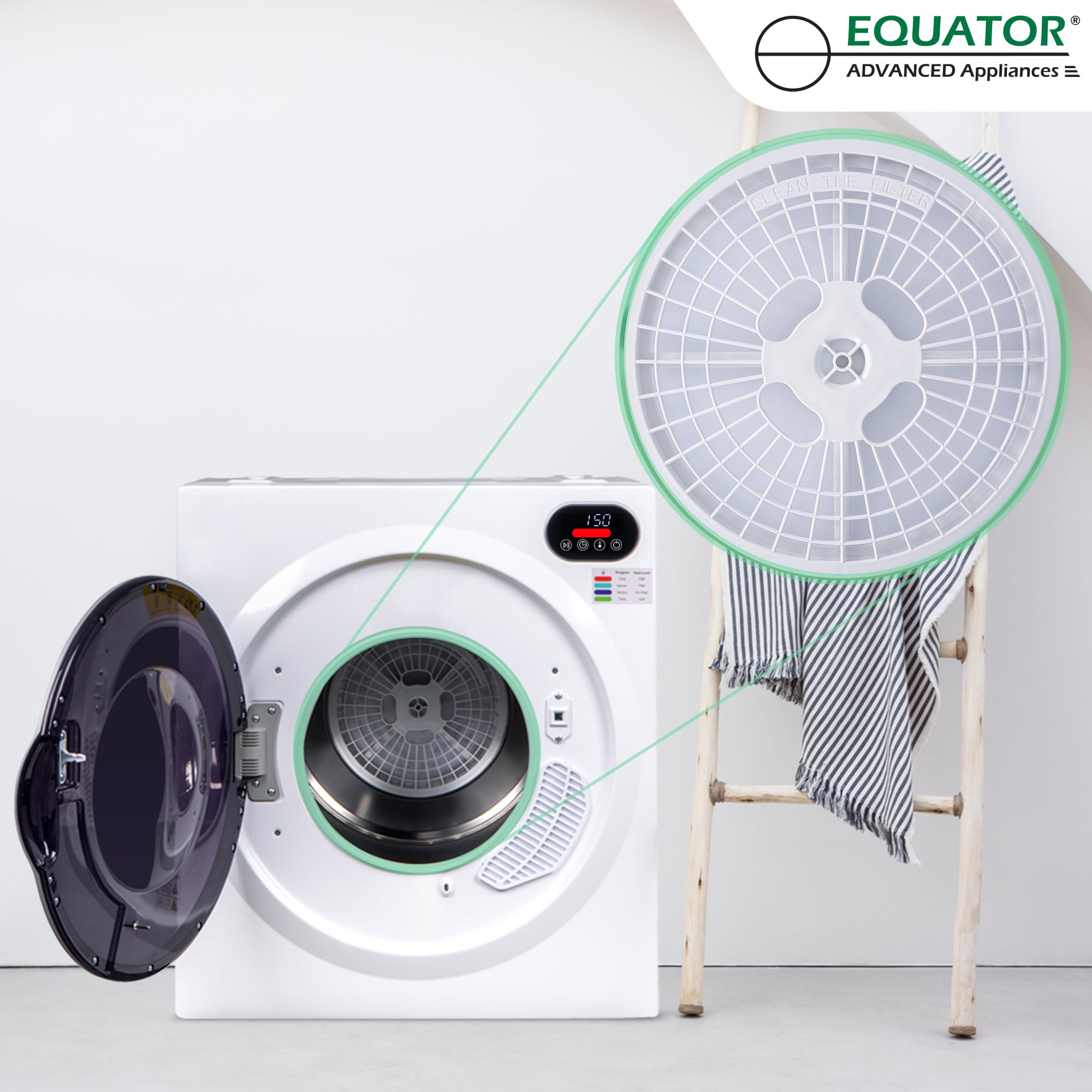 Secadora eléctrica portátil con ventilación de 2.6 pies cúbicos (blanca) ED 848 de Equator Advanced Appliances