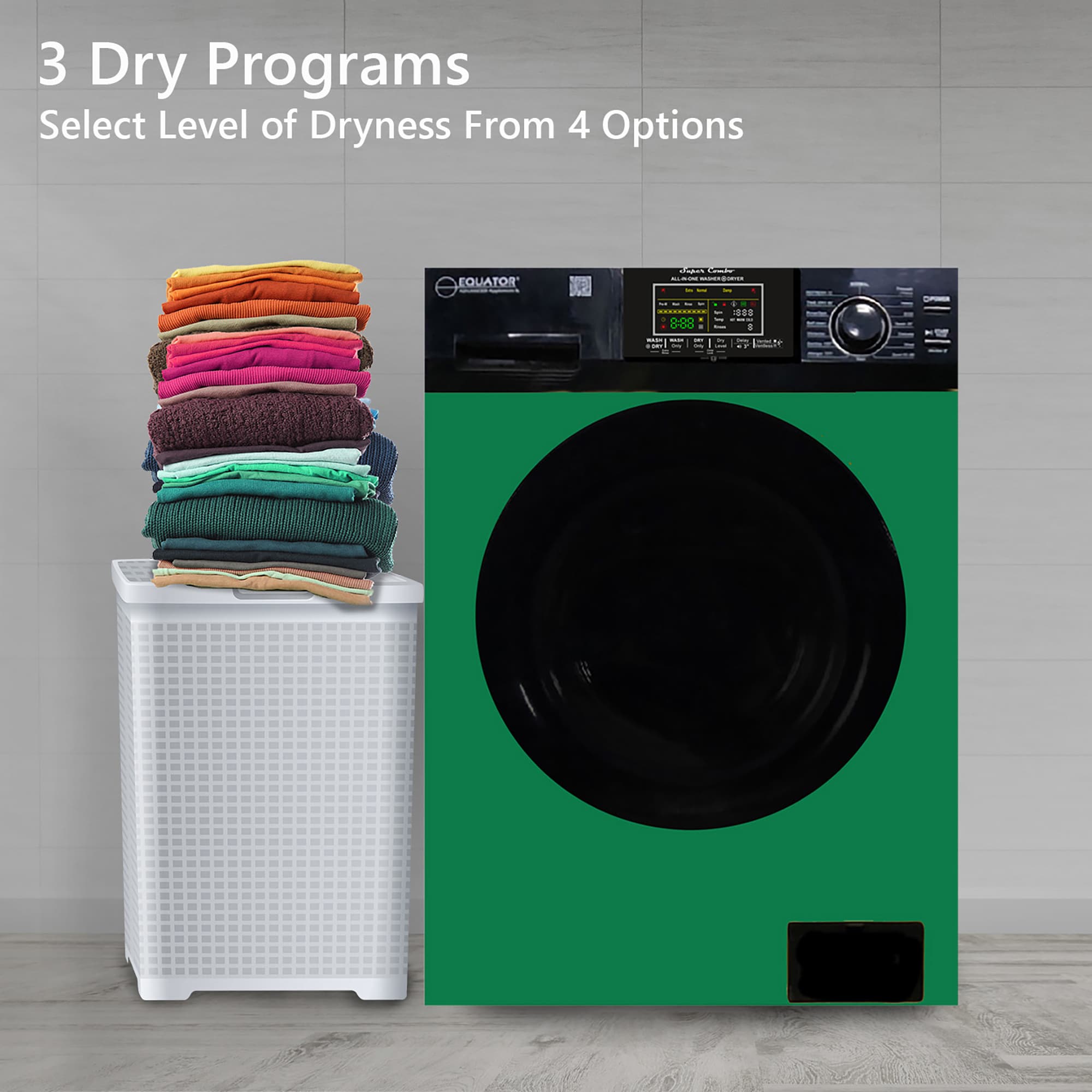 Equator Advanced Appliances Combo Lavadora Secadora Todo en Uno de 1.9 pies cúbicos en capacidad Verde/Negro con ventilación EZ 5500 CV VERDE