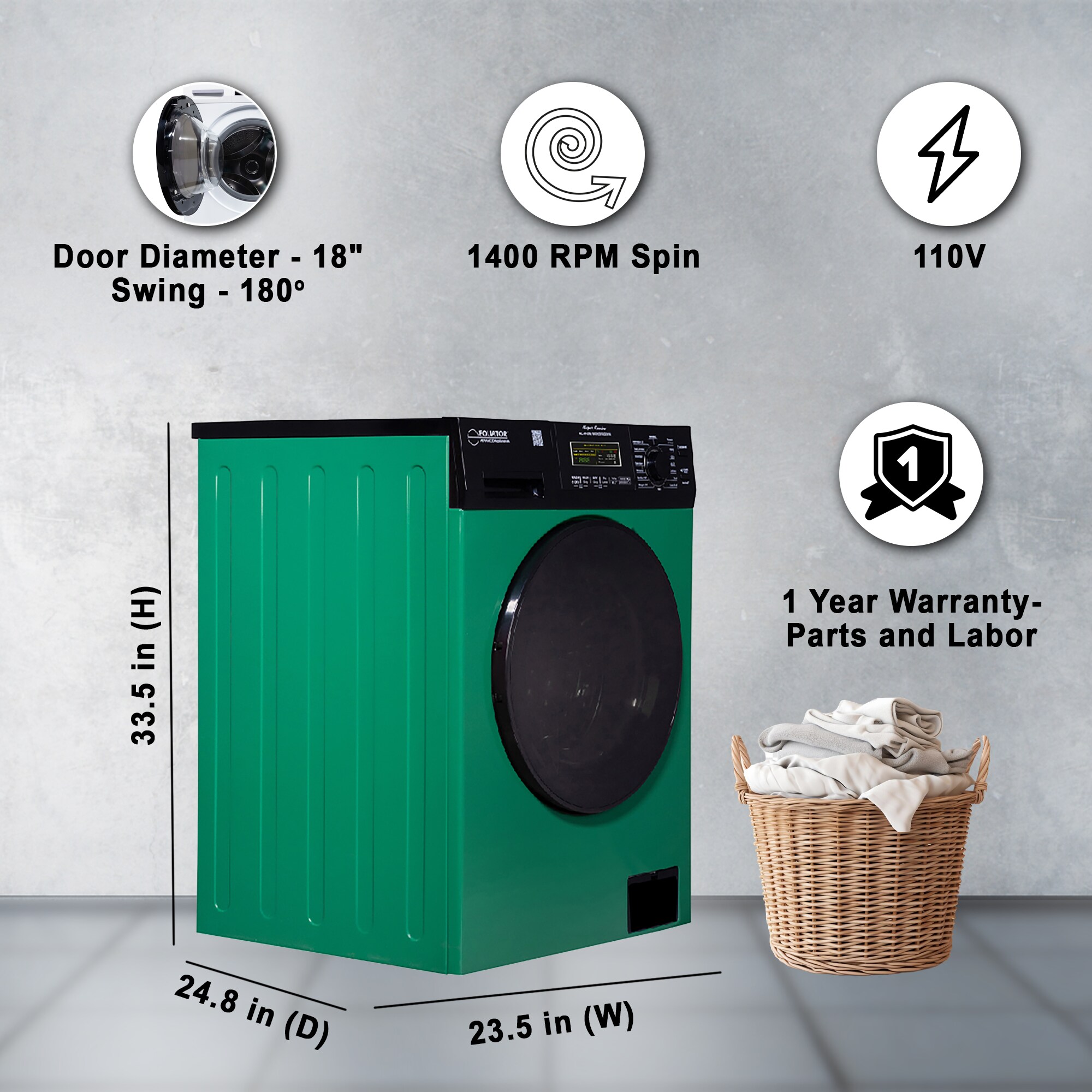 Equator Advanced Appliances Combo Lavadora Secadora Todo en Uno de 1.9 pies cúbicos en capacidad Verde/Negro con ventilación EZ 5500 CV VERDE