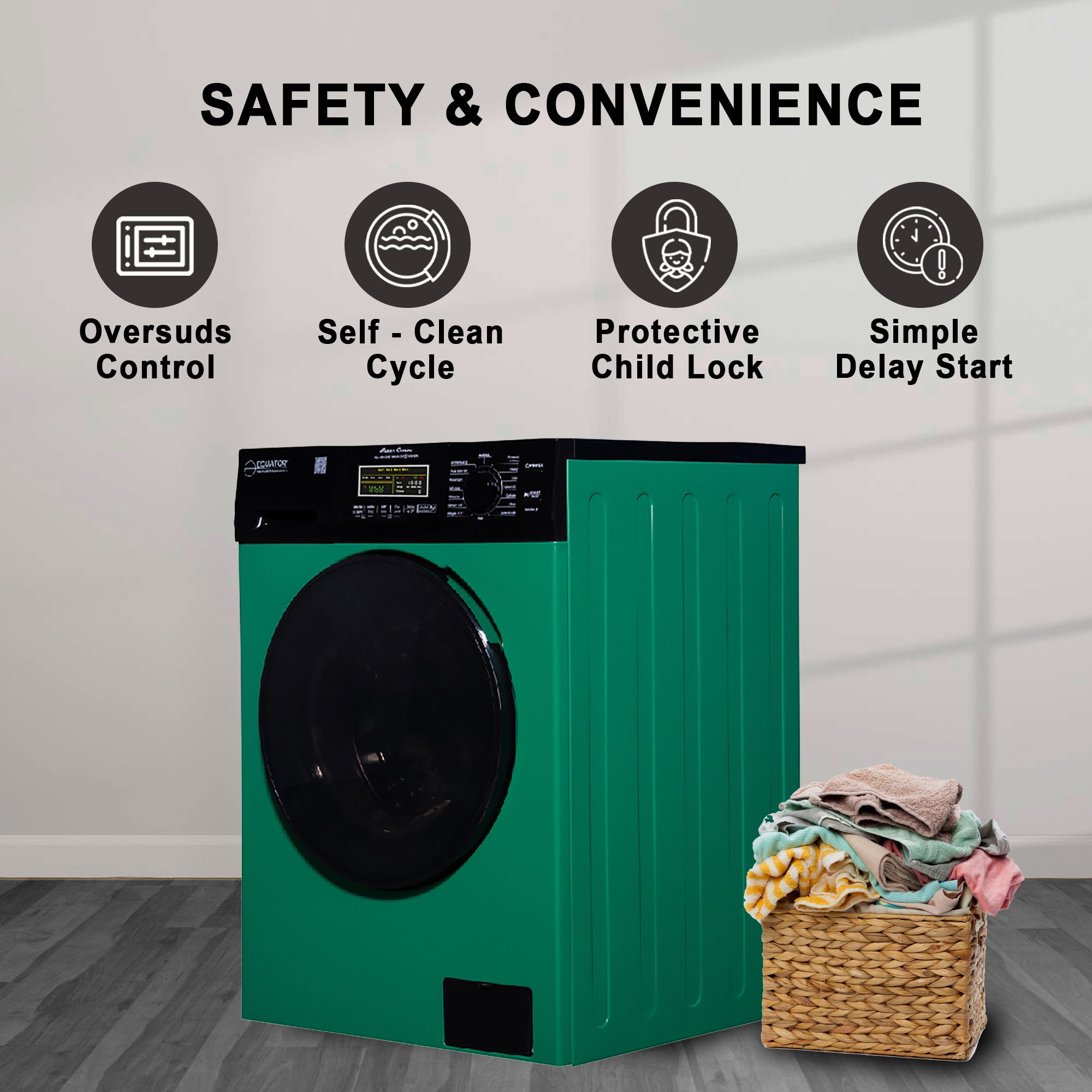 Equator Advanced Appliances Combo Lavadora Secadora Todo en Uno de 1.9 pies cúbicos en capacidad Verde/Negro con ventilación EZ 5500 CV VERDE