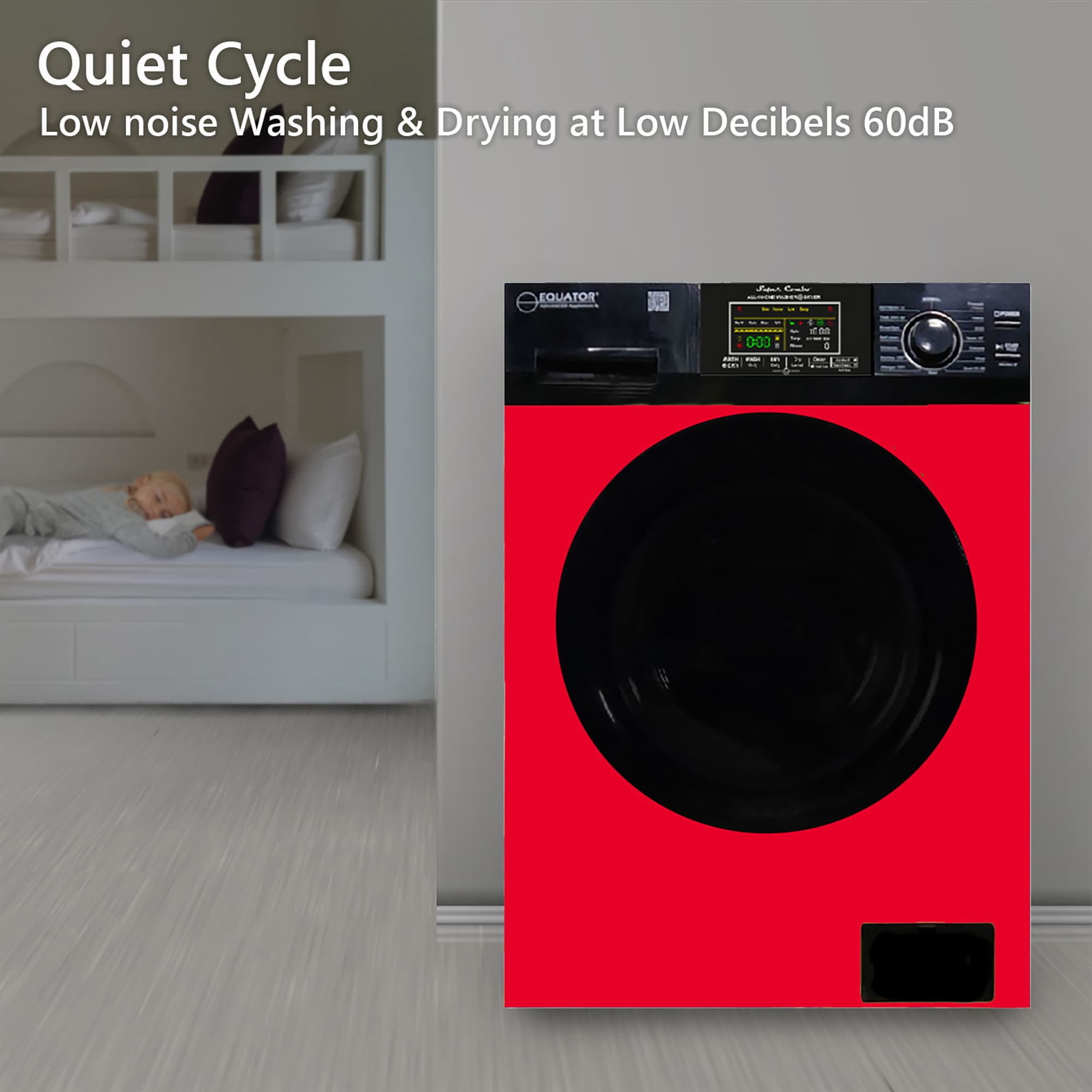 Lavadora Secadora Todo en Uno Compacta Digital de 1.9 pies cúbicos de Capacidad en Rojo y Negro con Ventilación Avanzada EZ 5500 CV ROJO