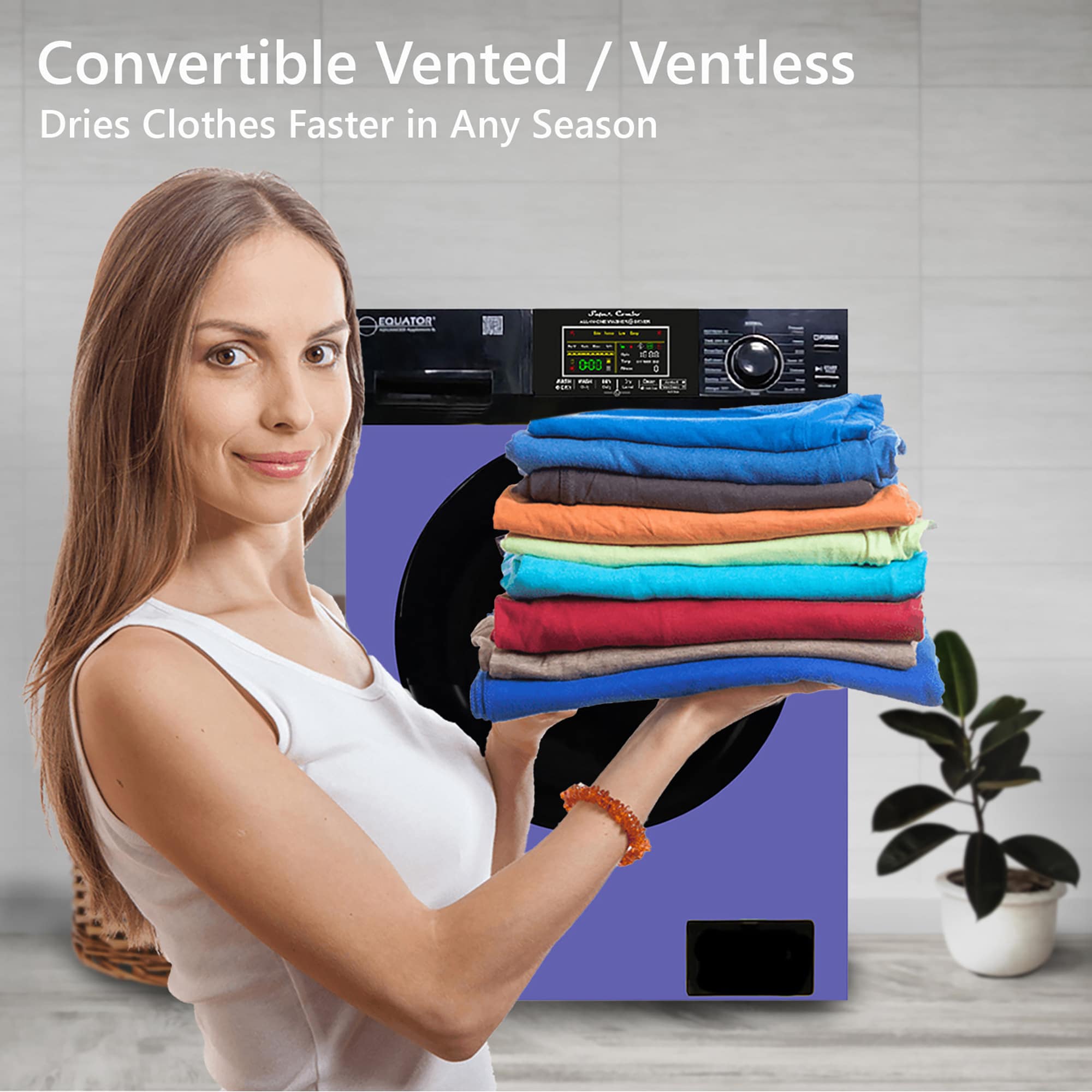 Combo Lavadora-Secadora Todo en Uno de 1.9 pies cúbicos en Azul Periwinkle/Negro con Ventilación Digital de Equator Advanced Appliances EZ 5500 CV P/B.