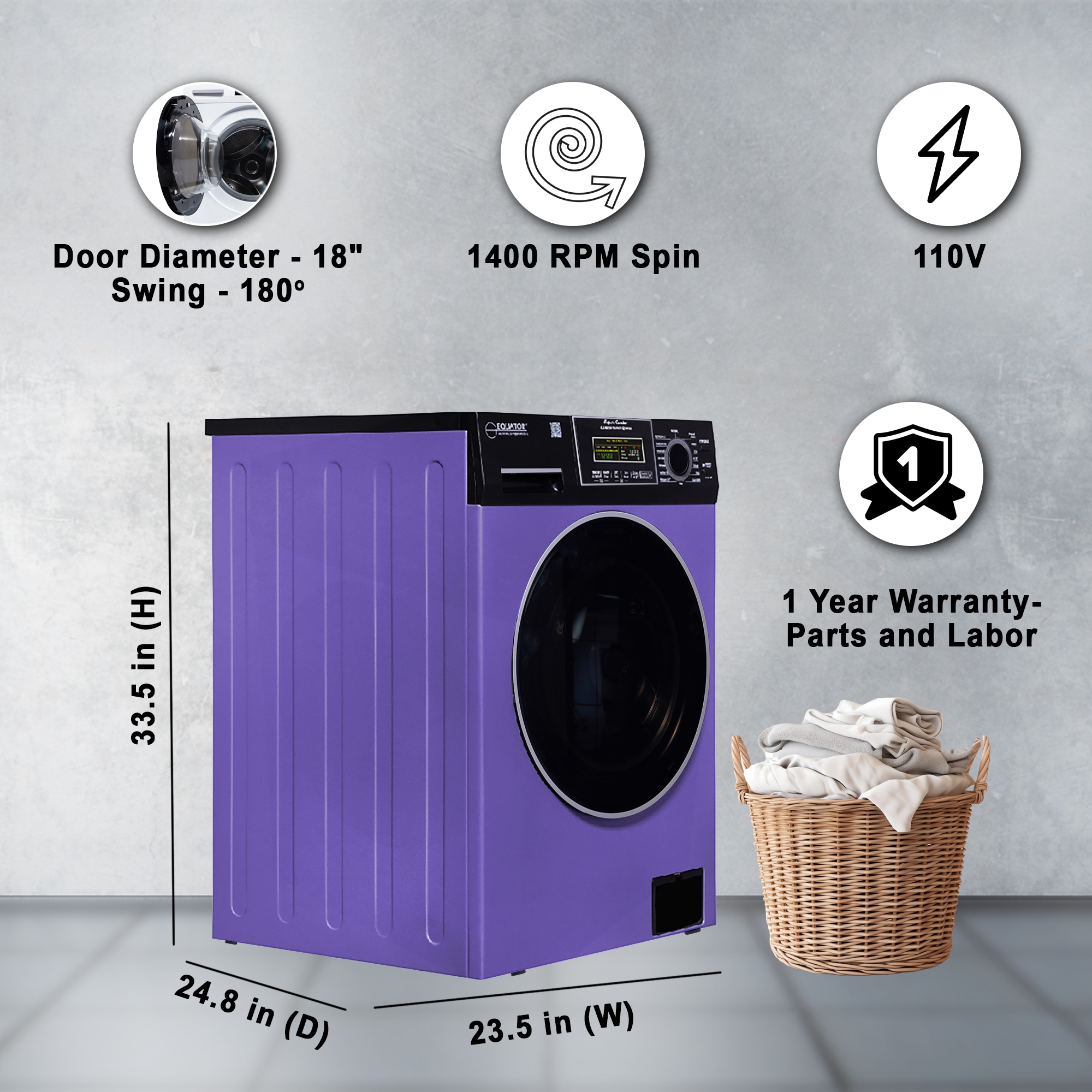 Combo Lavadora-Secadora Todo en Uno de 1.9 pies cúbicos en Azul Periwinkle/Negro con Ventilación Digital de Equator Advanced Appliances EZ 5500 CV P/B.