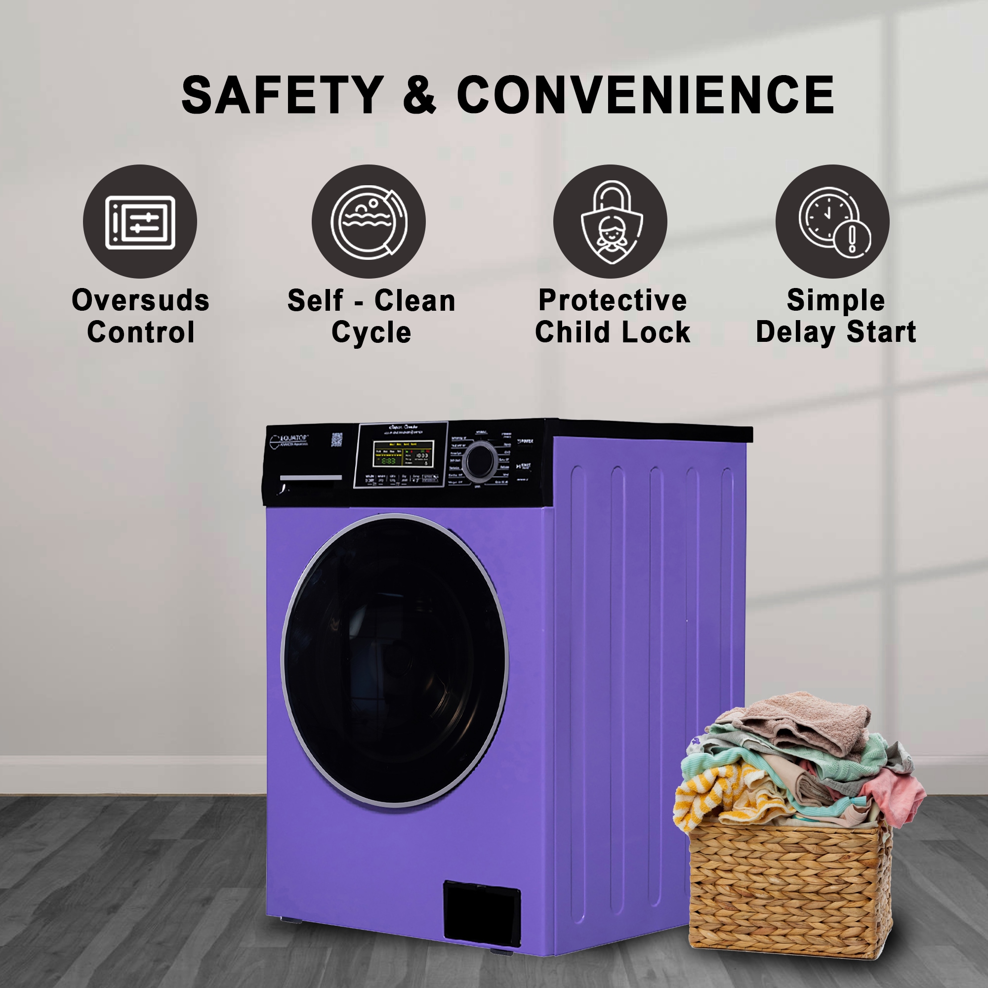 Combo Lavadora-Secadora Todo en Uno de 1.9 pies cúbicos en Azul Periwinkle/Negro con Ventilación Digital de Equator Advanced Appliances EZ 5500 CV P/B.