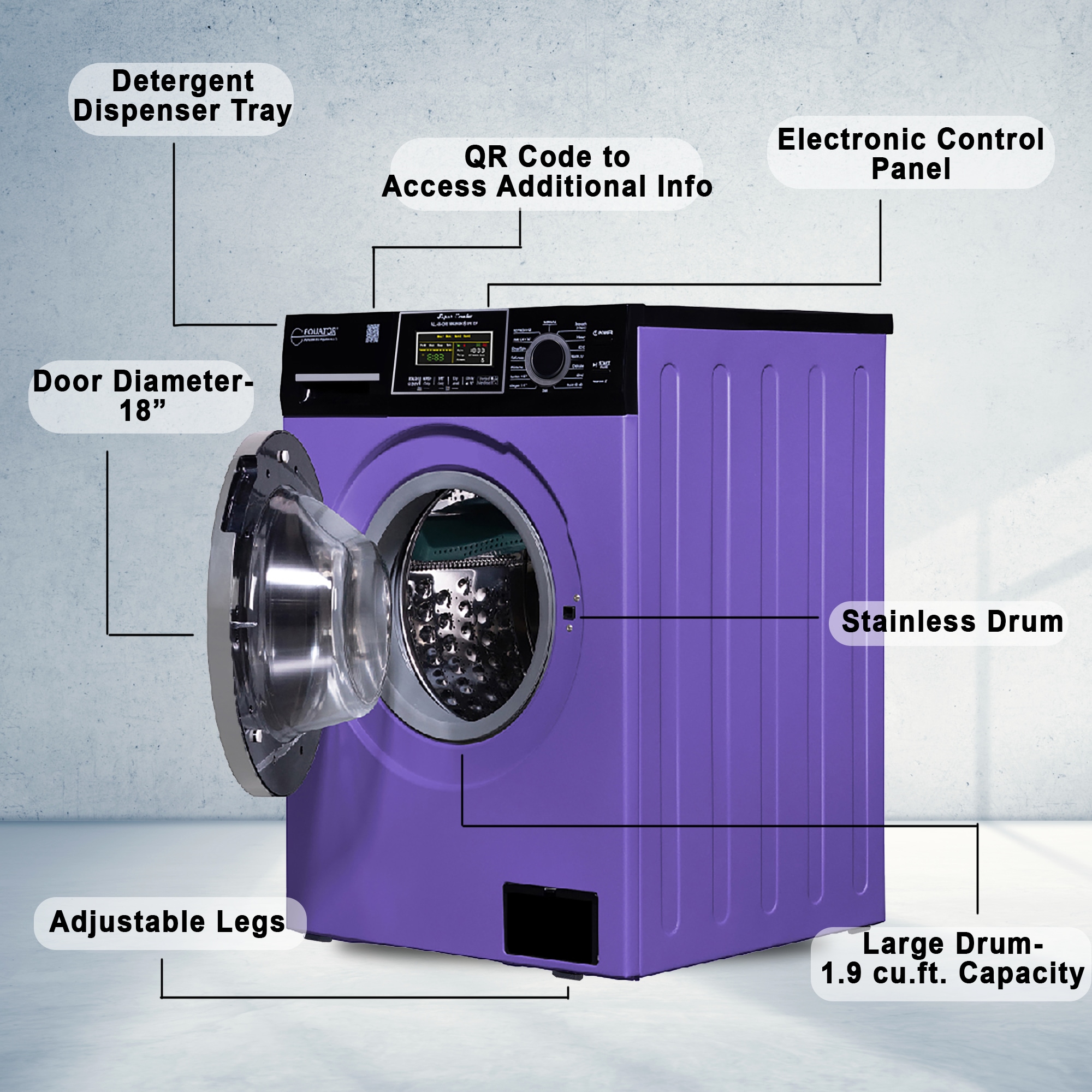 Combo Lavadora-Secadora Todo en Uno de 1.9 pies cúbicos en Azul Periwinkle/Negro con Ventilación Digital de Equator Advanced Appliances EZ 5500 CV P/B.