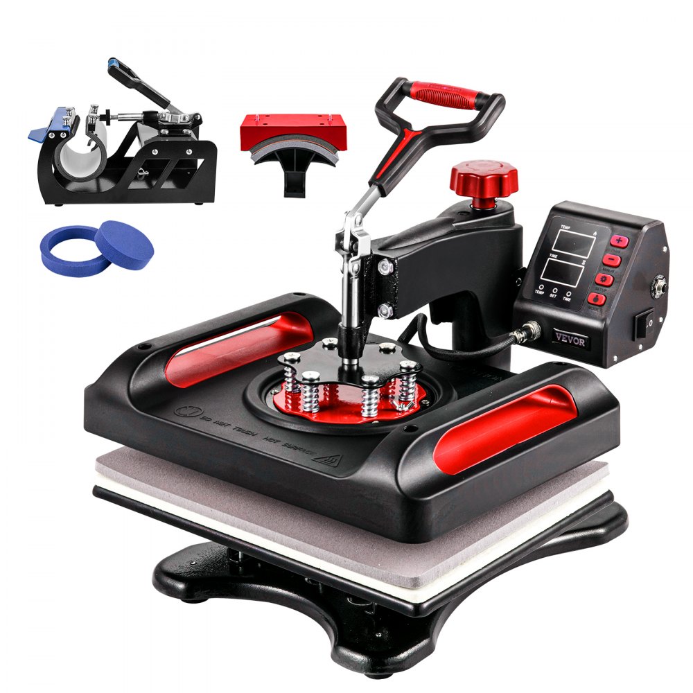 VEVOR Heat Press Machine 12x15, 800W Heat Press for Sublimation 5 in 1 Combo, Dual Digital Heat Press Transfer, Uniform Heat, Anti-Scald Cover, Vinyl Transfer Printer for T Shirts Mug Cap Plate, Red - TJWYXKHSP8001UP2CV1