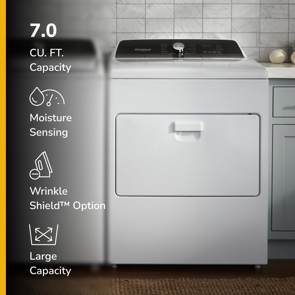 Secadora eléctrica con sensor de humedad de 7 pies cúbicos (blanca) Whirlpool