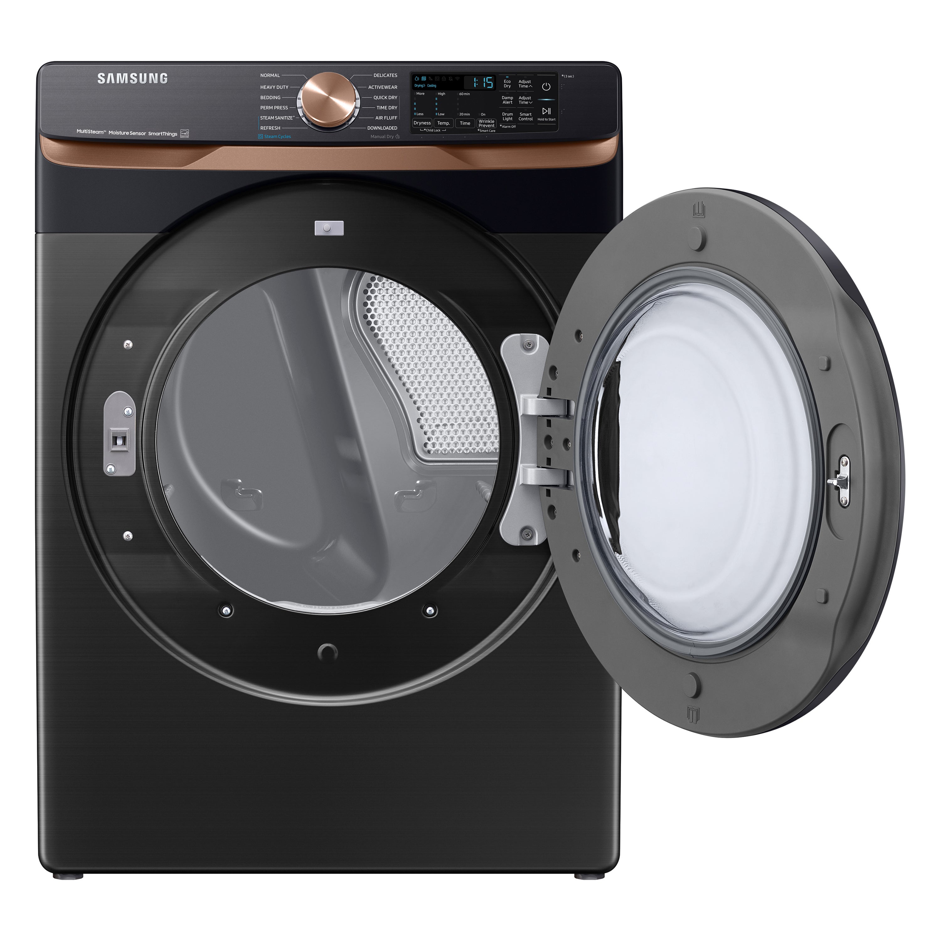 Secadora eléctrica apilable con ciclo de vapor de 7.5 pies cúbicos (Negro Cepillado) certificada por Energy Star DVE50BG8300V de Samsung