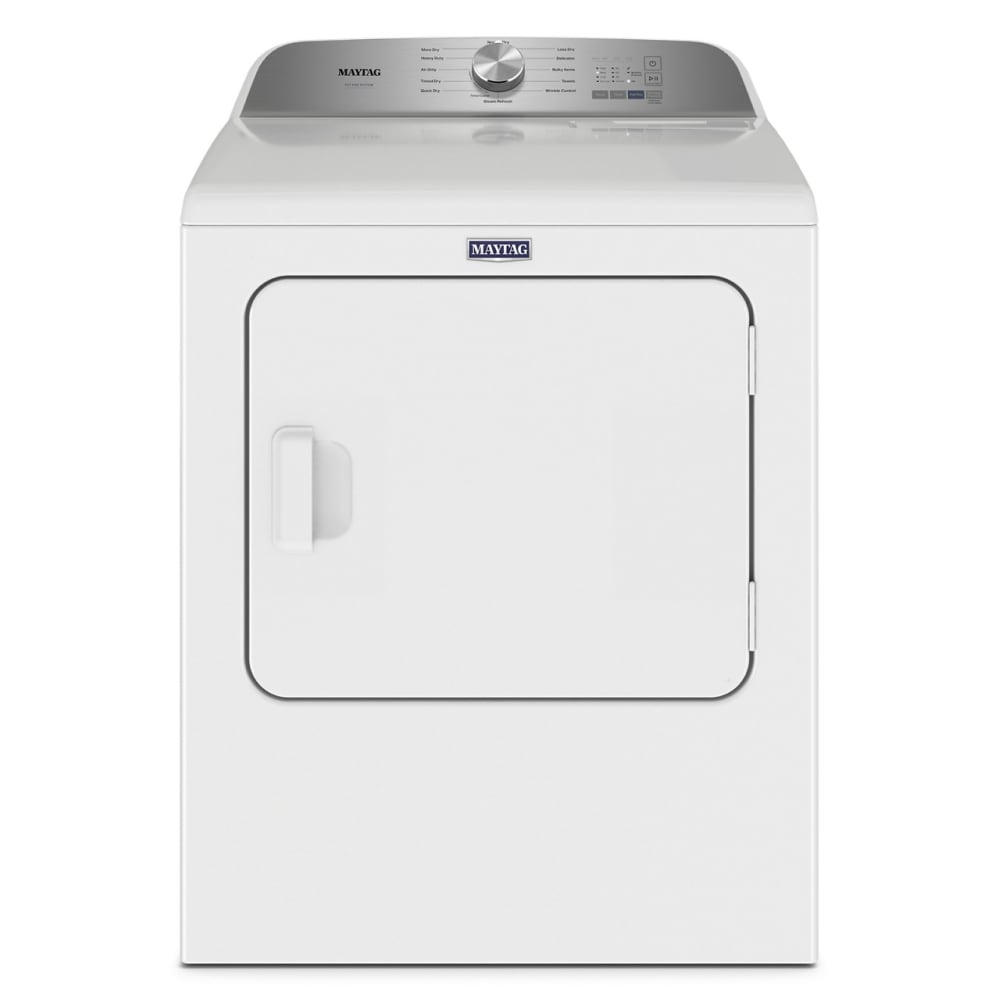 Secadora eléctrica con trampa de pelusa XL de Maytag de 7.0 pies cúbicos y ciclo de vapor (blanca) MED6500MW.