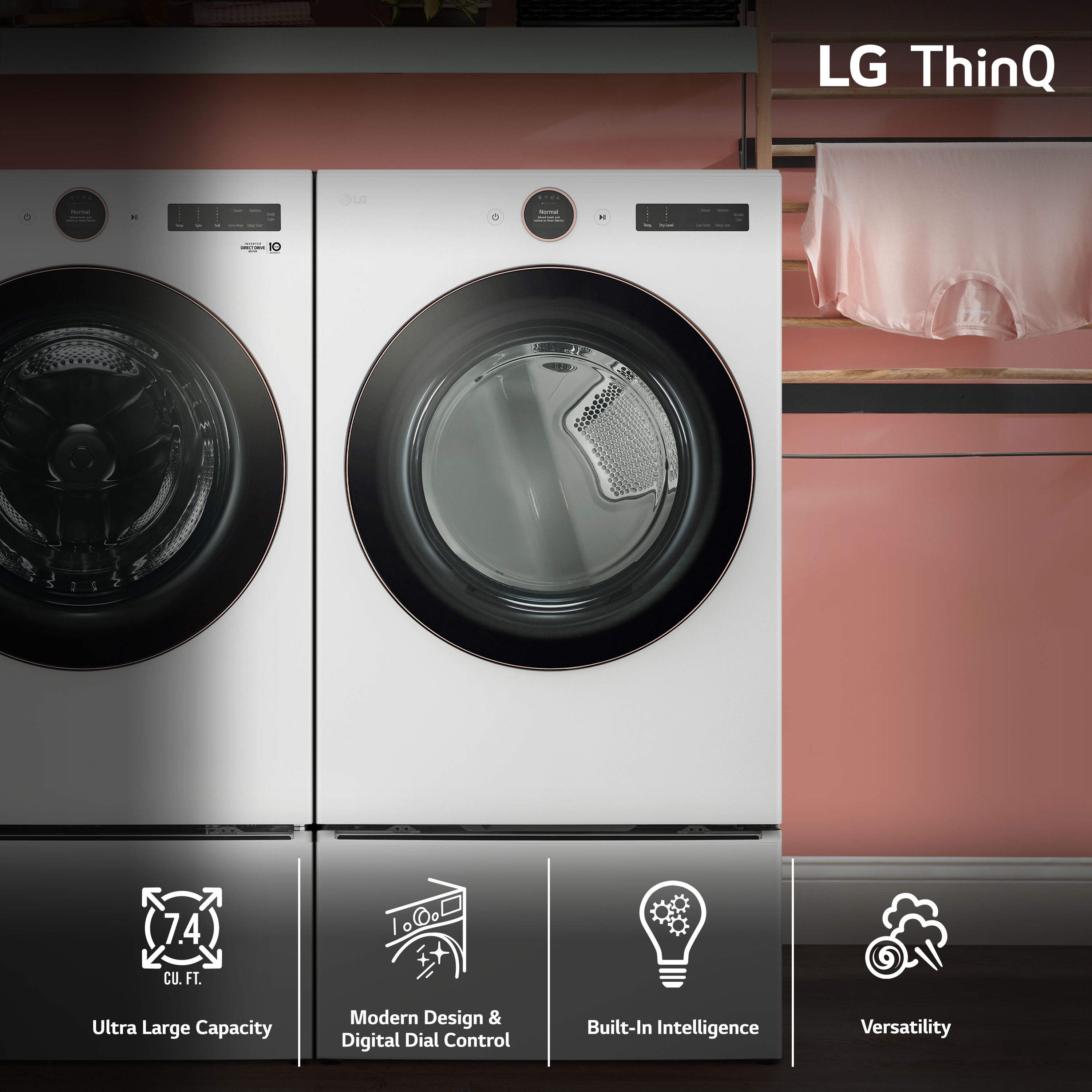 Secadora de gas apilable LG de 7.4 pies cúbicos con ciclo de vapor y compatible con tecnología inteligente (Blanco) - DLGX6501W