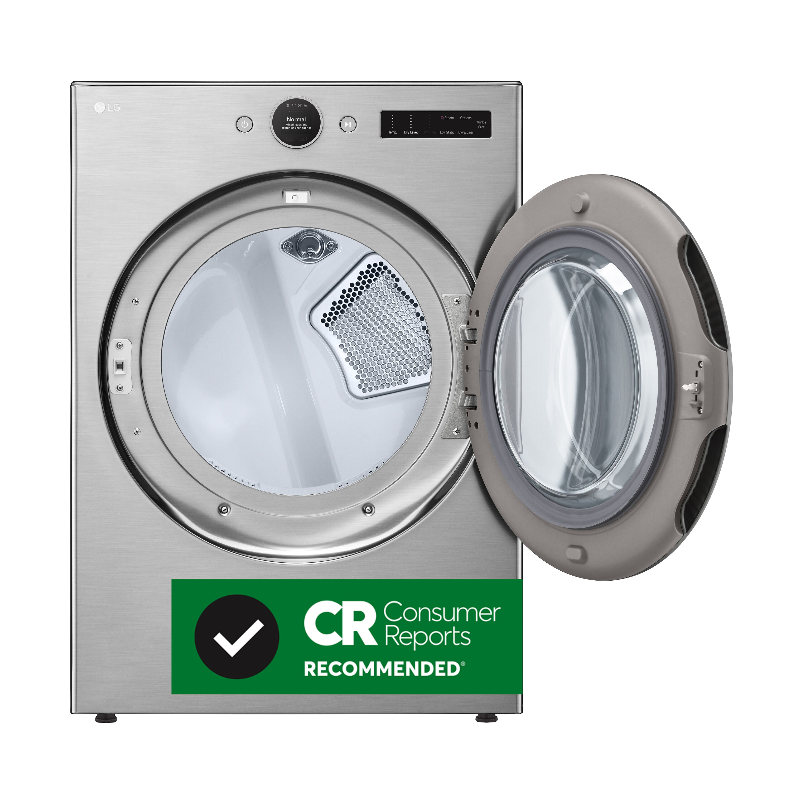 Secadora de gas compatible con inteligencia artificial de LG TurboSteam de 7.4 pies cúbicos, ciclo de vapor apilable con ventilación (Acero grafito) con certificación Energy Star DLGX5501V
