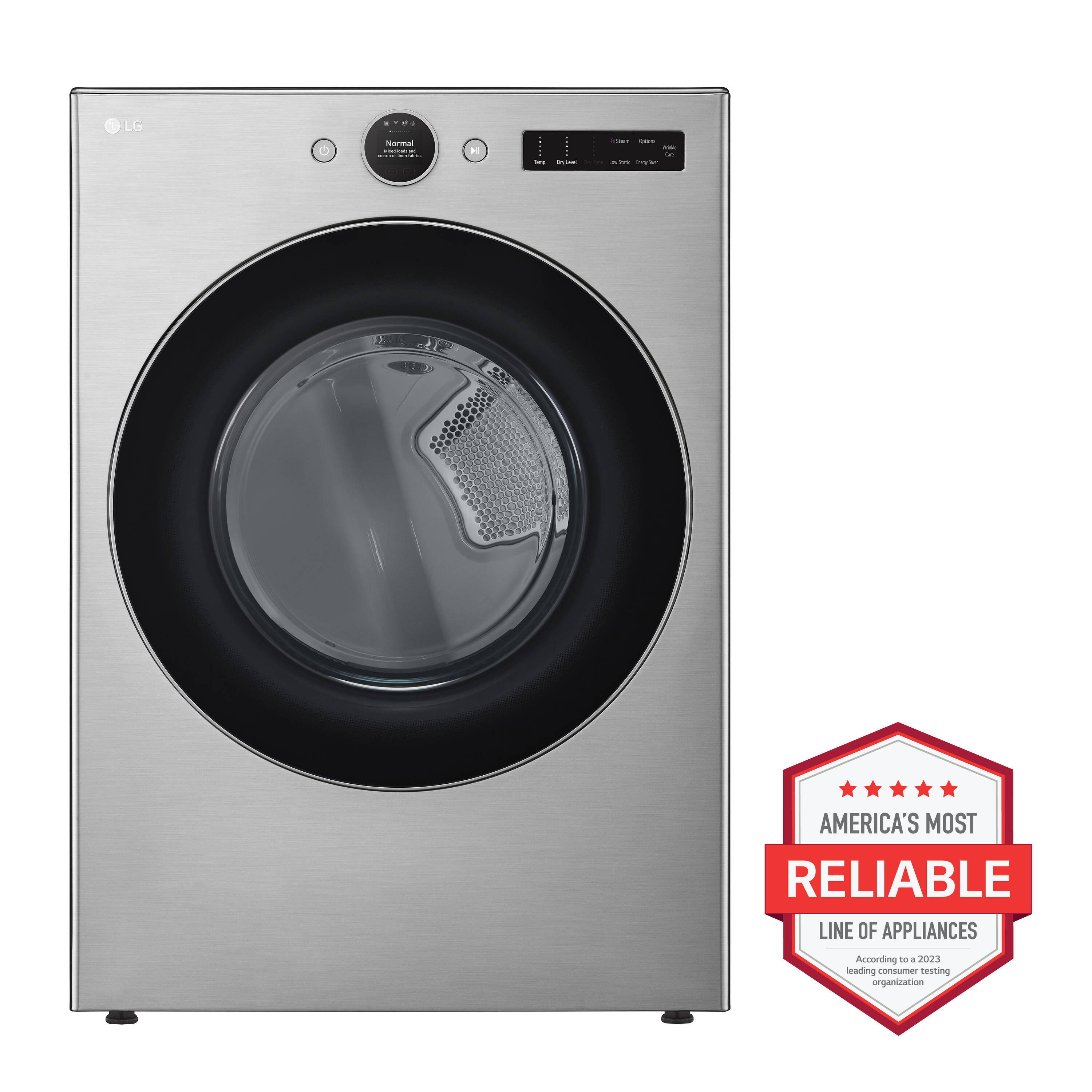 Secadora de gas compatible con inteligencia artificial de LG TurboSteam de 7.4 pies cúbicos, ciclo de vapor apilable con ventilación (Acero grafito) con certificación Energy Star DLGX5501V