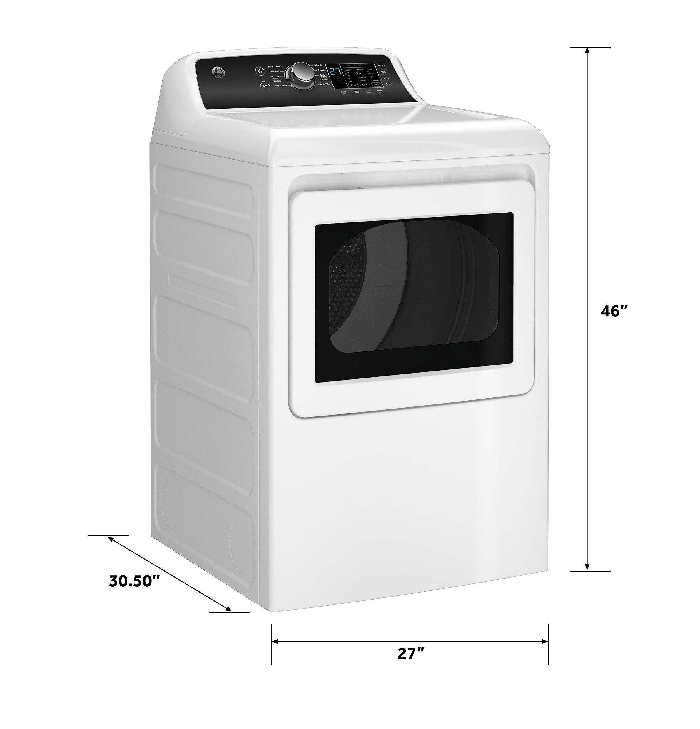 Secadora eléctrica con ventilación de 7.4 pies cúbicos (blanca)