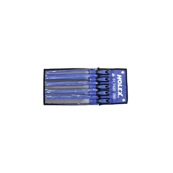 Holex File Set with 2-Component Handle, 5 Pieces in a Tool Roll, Cut 2, Length without Tang: 250 mm - 517420 250